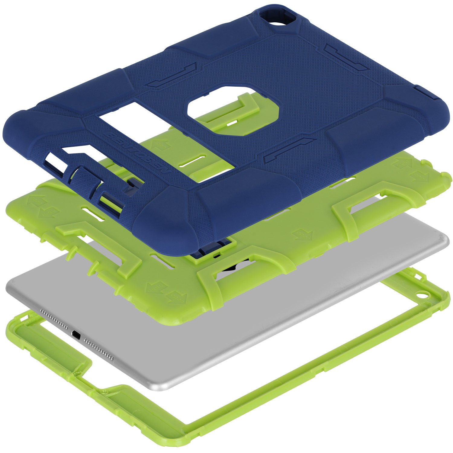 BENTOBEN iPad Air 2 Case - Rugged Hybrid Shockproof Cover with Kickstand | Triple-Layer Protection for iPad Air 2/6th Gen (Navy Blue/Green) | Perfect for Work, Travel & Outdoor Activities