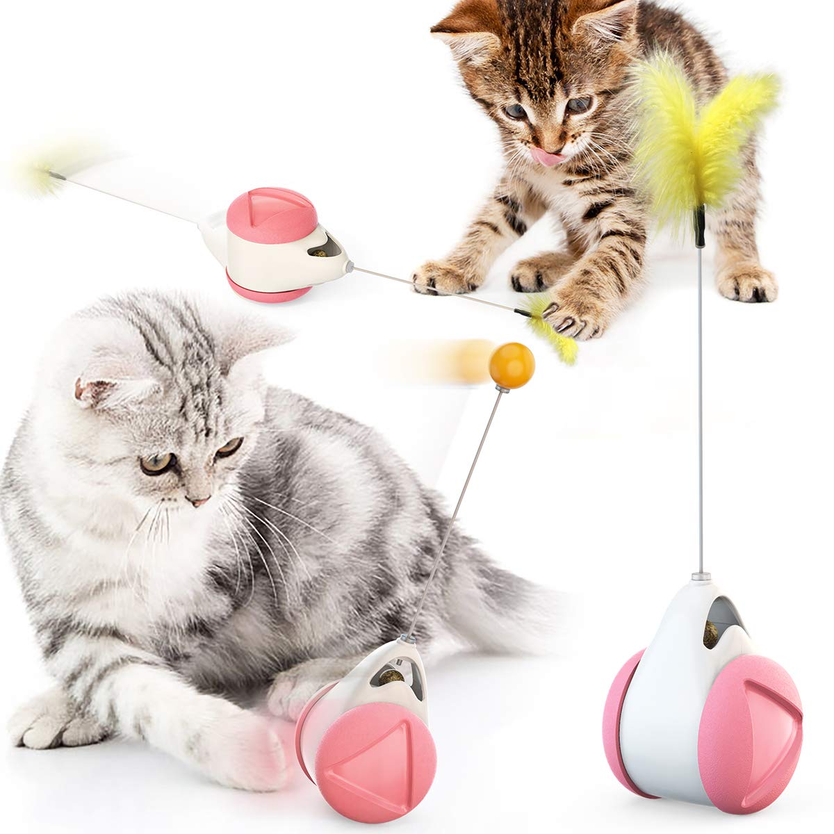 Interactive Catnip Ball Toy with 360° Self-Rotating Motion - Fun Chaser & Balance Swing Car Toy for Indoor Cats (Pink) - Perfect for Playtime, Exercise and Mental Stimulation