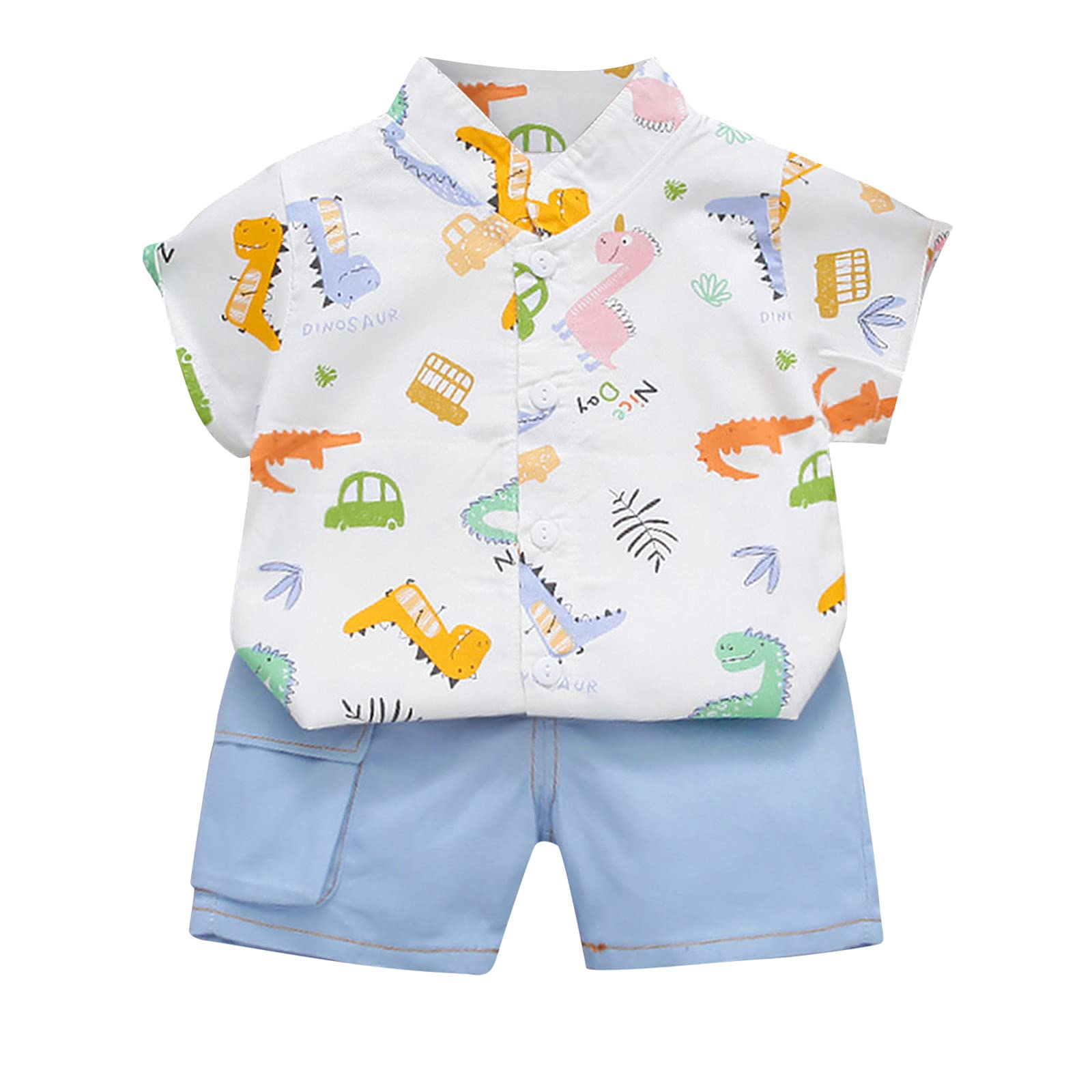 Dinosaur Boys Summer Outfit - Short Sleeve Shirt & Denim Shorts for Toddlers | Playtime & Outdoor Adventures