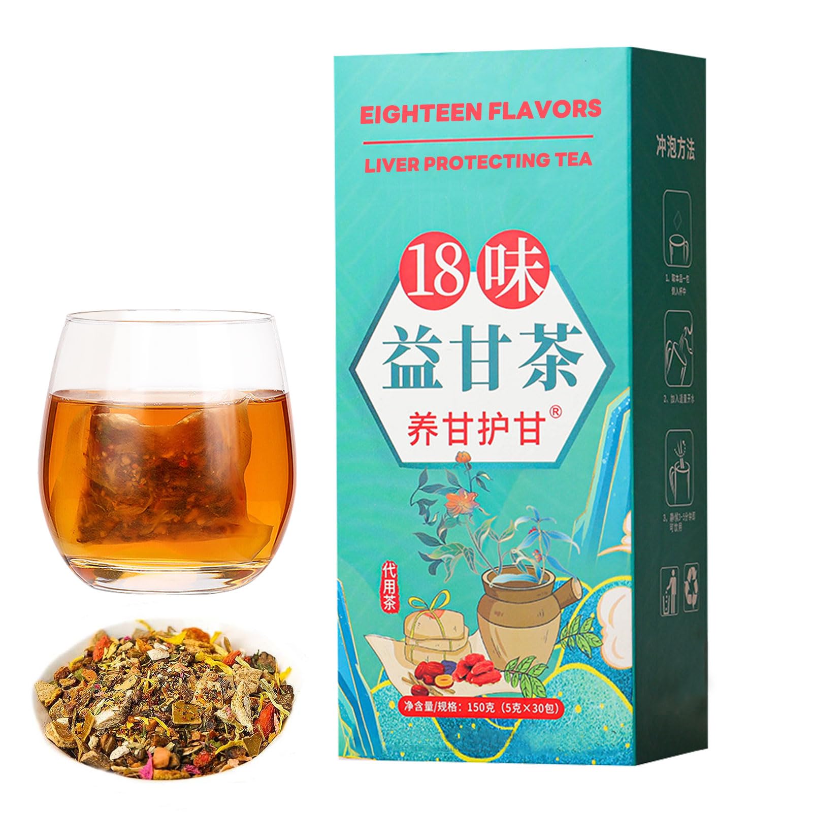 18 Flavors Liver Care Tea - Herbal Liver Nourishing Tea with 18 Natural Herbs, Traditional Chinese Detox Tea for Liver Health (1 Box/30 Tea Bags) - Daily Wellness Drink for Detox & Digestion Support