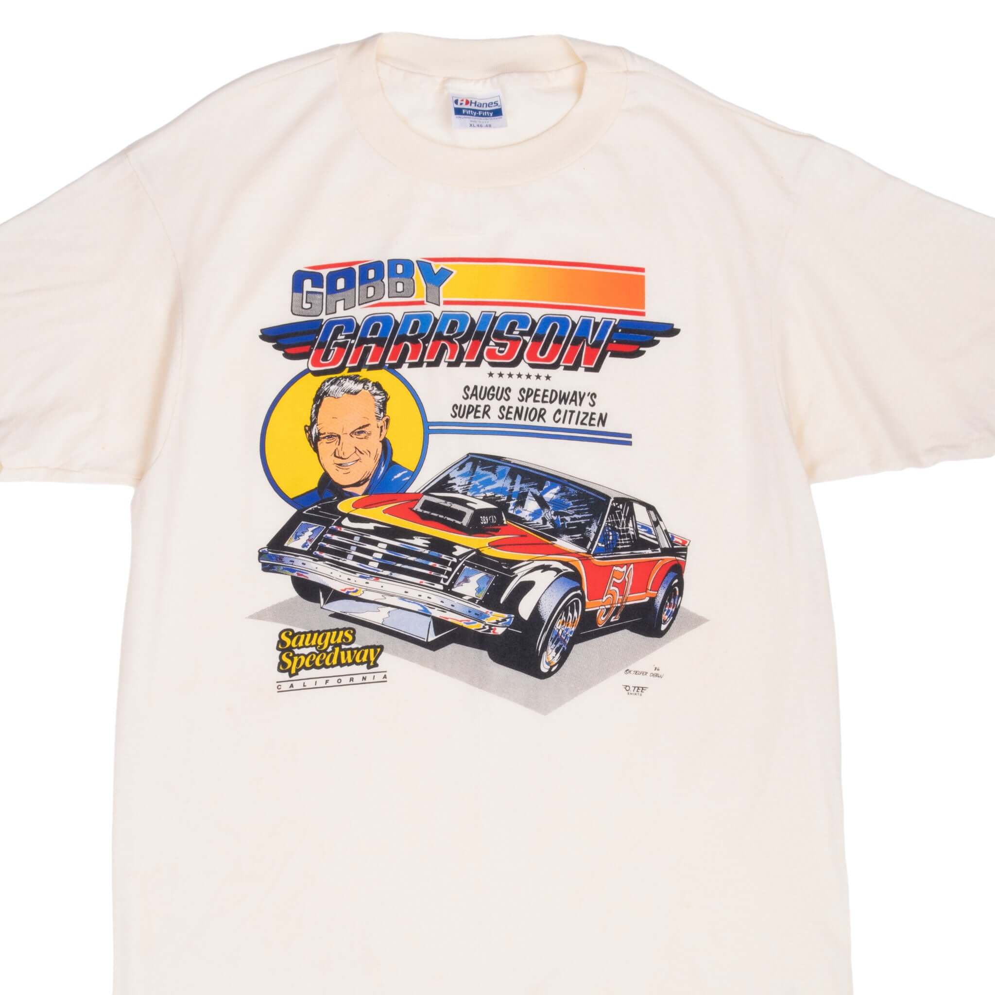 Vintage Gabby Garrison Stock Car Racing 1986 T-Shirt - Large Size, 100% Cotton, Made in USA - Perfect for Racing Fans, Retro Fashion & Vintage Collectors