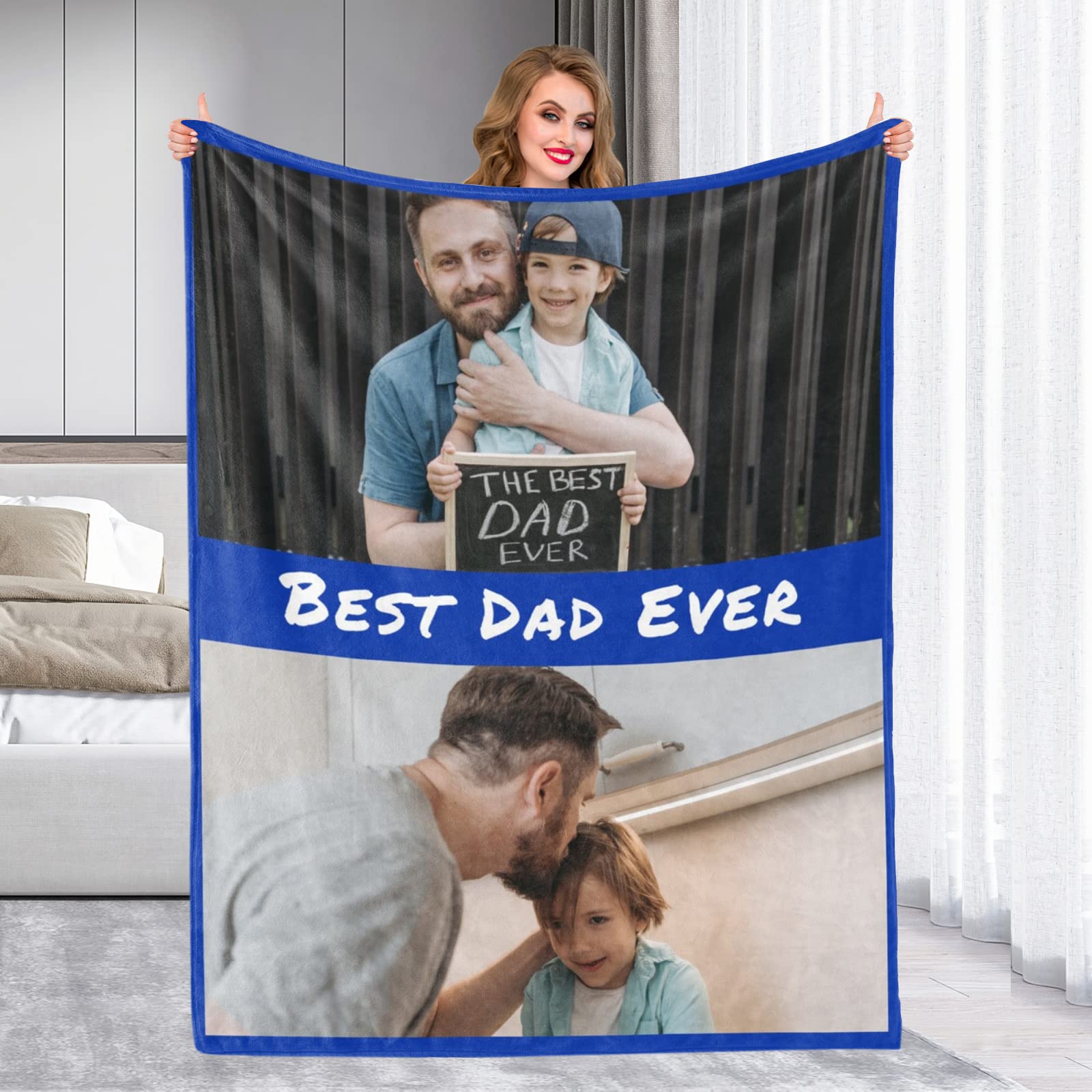 Personalized Photo Blanket - Custom Fleece Throw with Text & Collage - Soft Flannel Blanket for Dad, Grandpa, Husband - Perfect Father's Day Gift from Daughter, Son or Wife - Great for Cuddling, Home Decor & Special Occasions