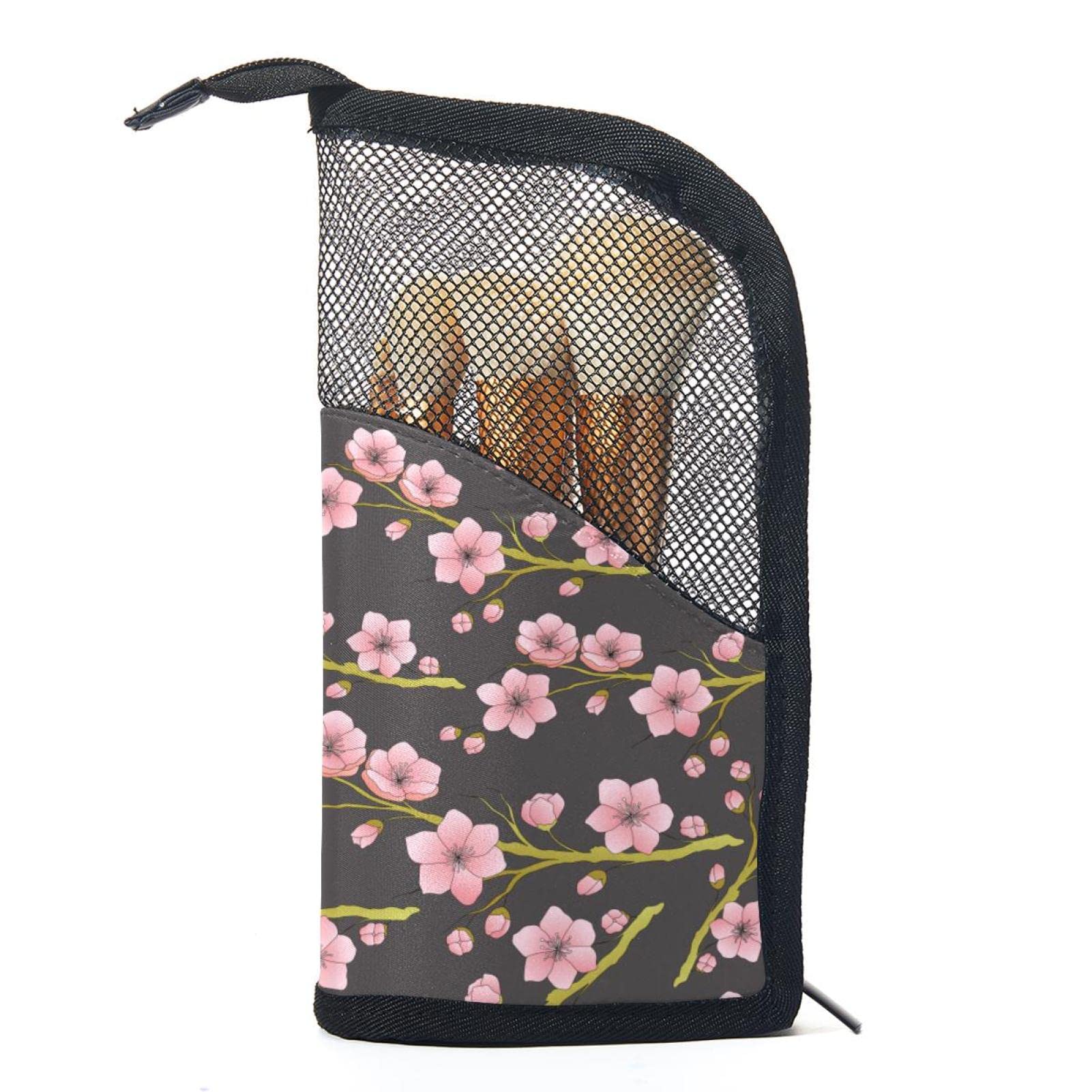 12-Piece Makeup Brush Organizer Bag Set - Seamless Pink Peach Blossom Design, Portable Cosmetic Brush Holder Case for Travel & Home Vanity Storage
