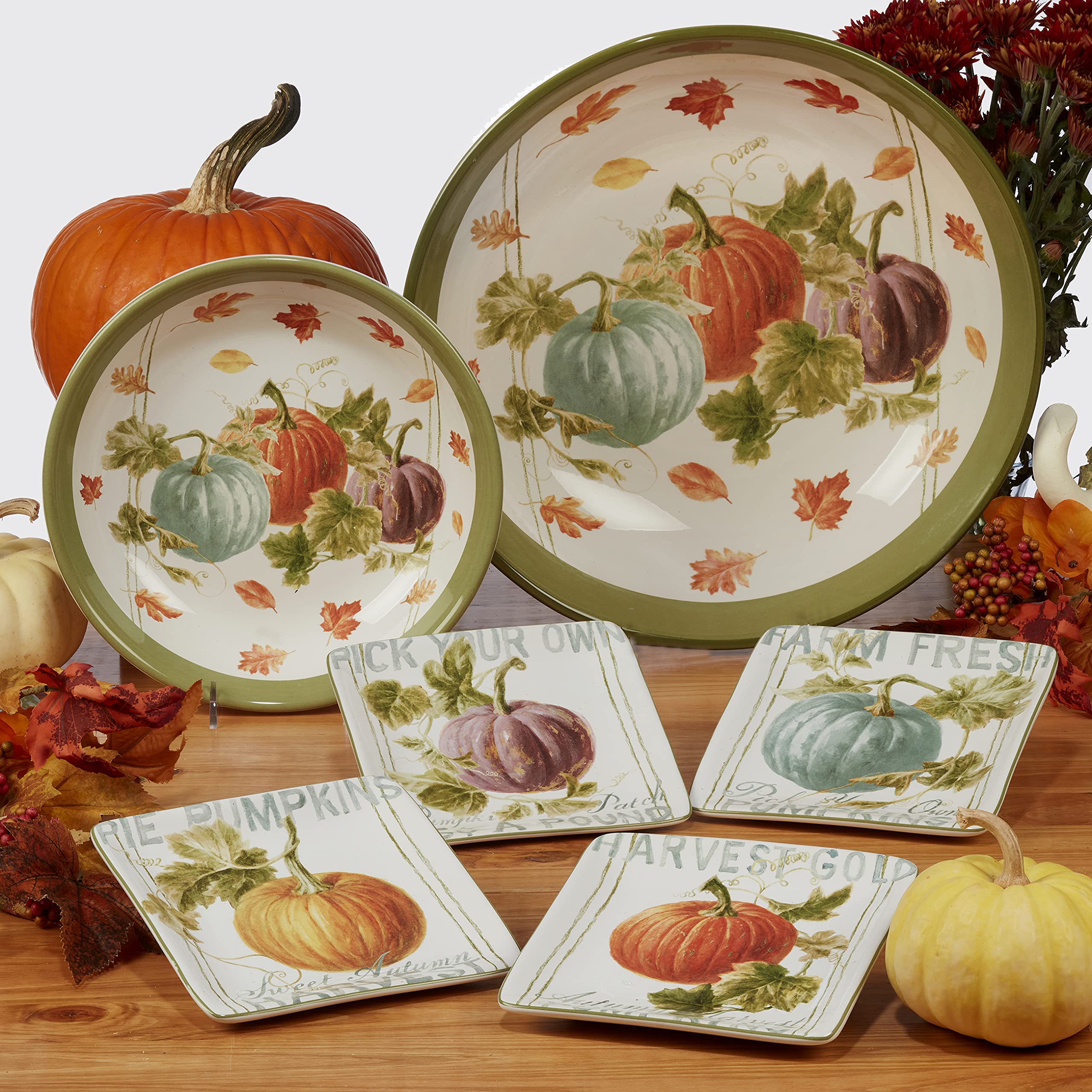 Certified International Autumn Harvest 4-Piece Square Canape & Luncheon Plate Set - Elegant Small Appetizer Plates for Parties, Tea Time & Holiday Gatherings