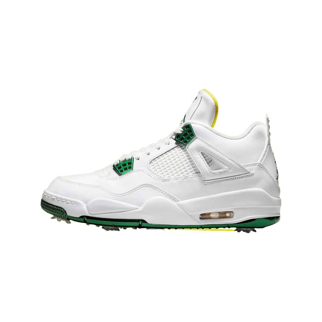 Air Jordan 4 Retro Golf Shoes - White & Metallic Green - Men's Basketball-Inspired Golf Sneakers for Tournament Play & Casual Wear