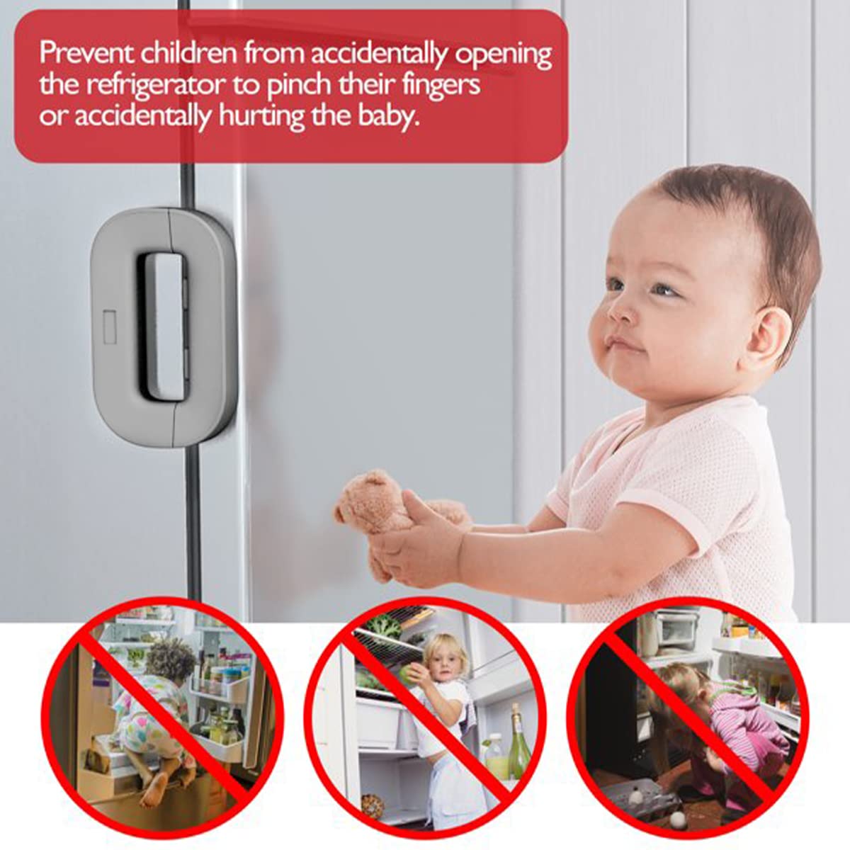 2 Pack Refrigerator Lock - Child Safety Fridge Freezer Door Latch for Toddlers & Kids - No Drill Adhesive Baby Proofing - Easy One Handed Installation - Perfect for Home, Kitchen & Daycare Safety