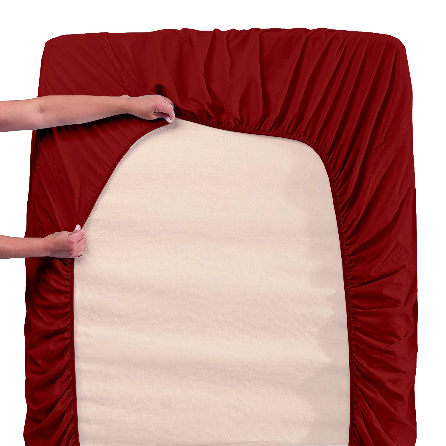 4-Piece Twin Size Cotton Bed Sheet Set with Deep Pockets - Soft & Breathable Burgundy Sheets for Cozy Bedroom Decor - Perfect for Kids, Teens, and Guest Rooms