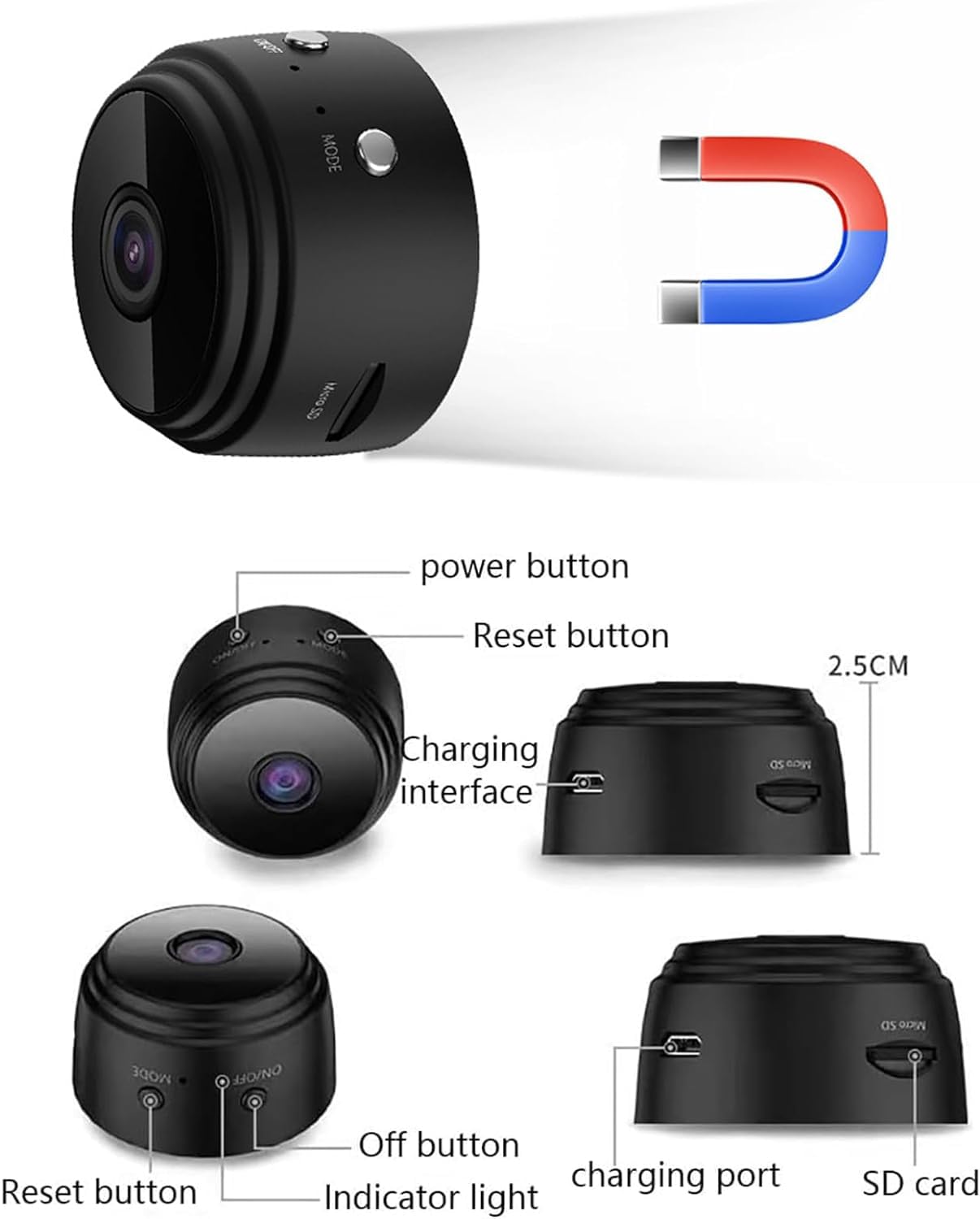 Niblido Camtrix Magnetic Mini Security Camera 1080p HD - Wireless WiFi Hidden Spy Camera for Home Indoor Surveillance, Baby Monitor, Pet Camera & Office Security (1PC)