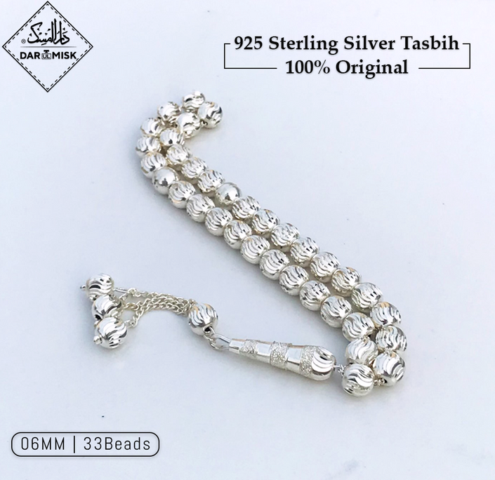 Original 925 Sterling Silver Tasbeeh Prayer Beads | 6mm & 7mm Bead Sizes | 33 Count Islamic Rosary for Muslim Prayer, Meditation & Zikr | Perfect for Daily Worship, Gift & Spiritual Practice