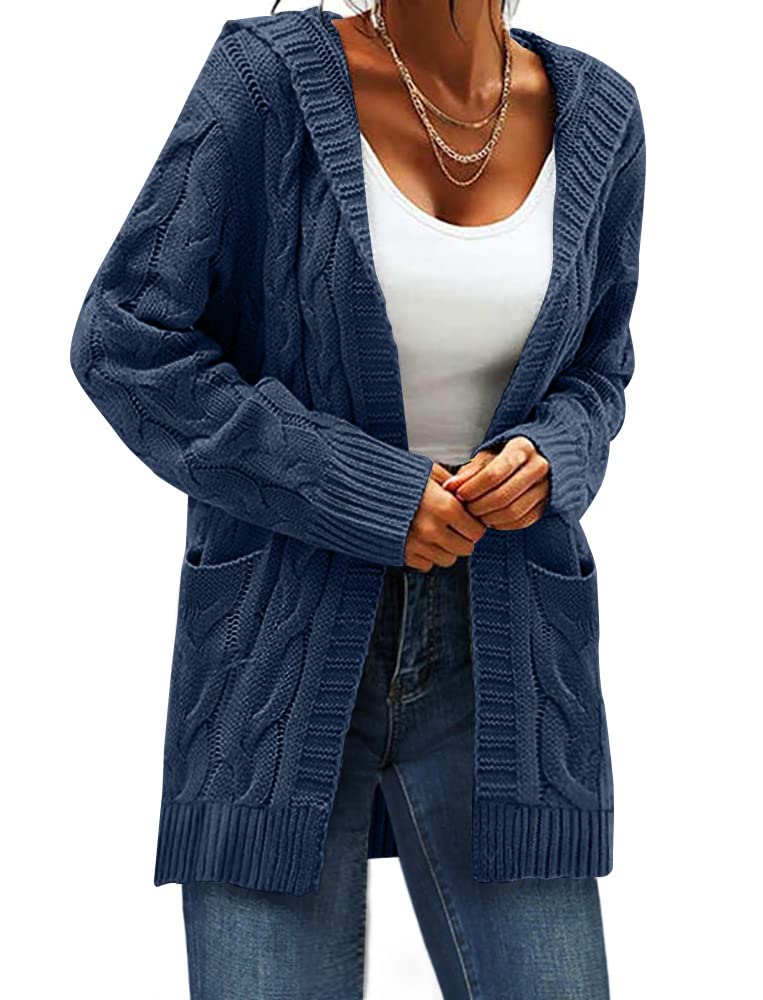 GeGekoko Women's Hooded Cardigan Sweater - Long Sleeve Oversized Chunky Cable Knit Open Front Coat with Pockets | Perfect for Fall, Winter & Cozy Home Wear