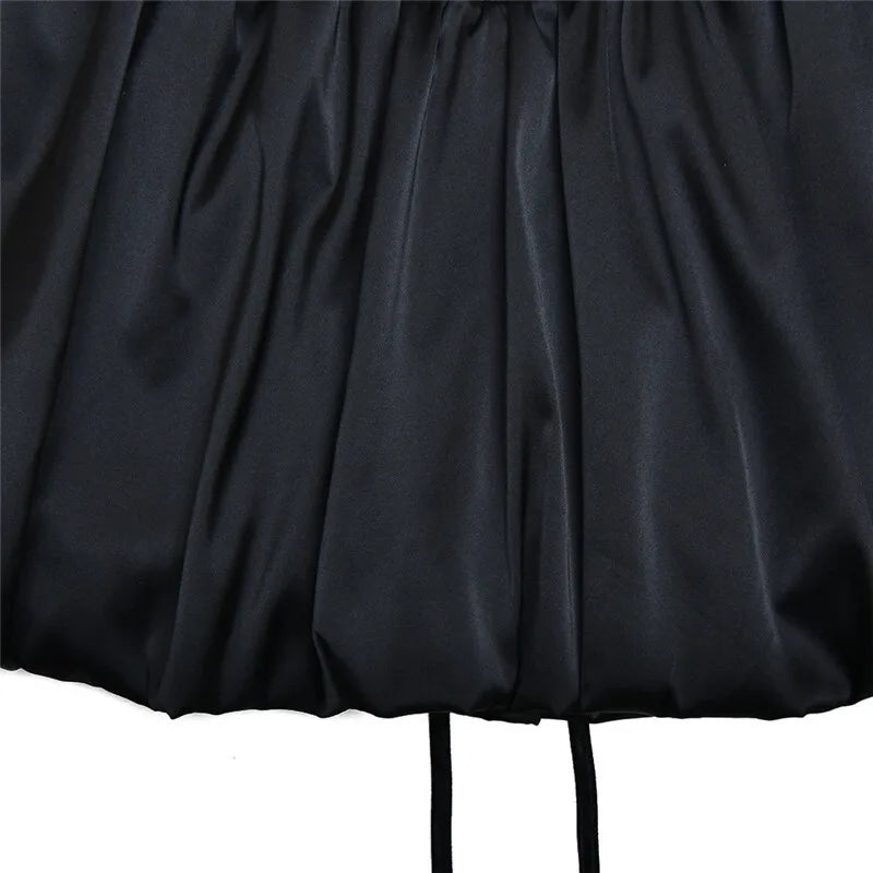 Sexy Black Lace Puffball Mini Dress for Women - Long Flare Sleeve Sheer Club Party Dress with Lace Up & High Waist | Perfect for Night Out, Date Night, and Special Occasions