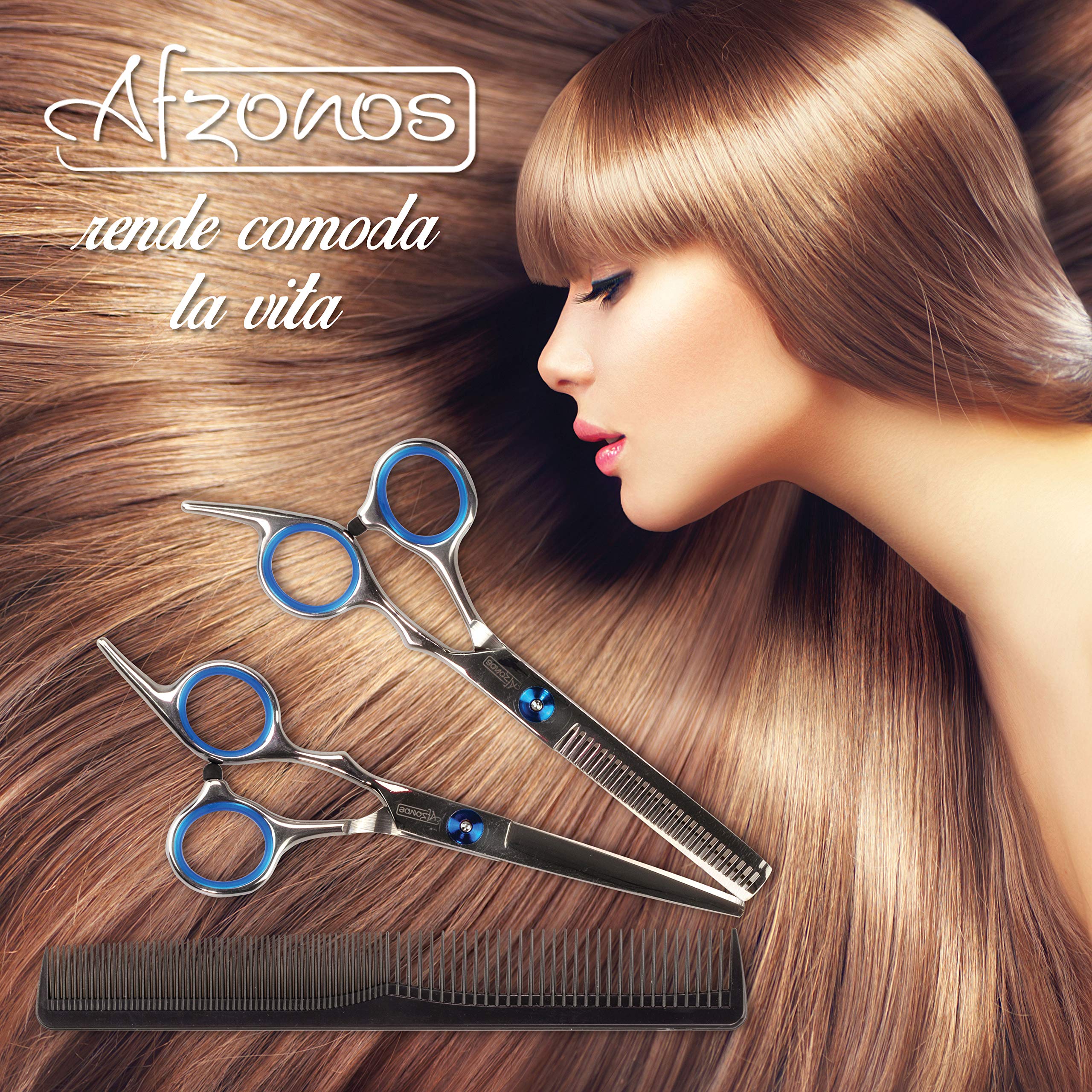 Professional Hair Cutting Scissors for Men & Women - Afzonos Barber Shears with Double Tips for Precision Styling, Trimming & Hairdressing - Perfect for Salon, Home & Travel Use