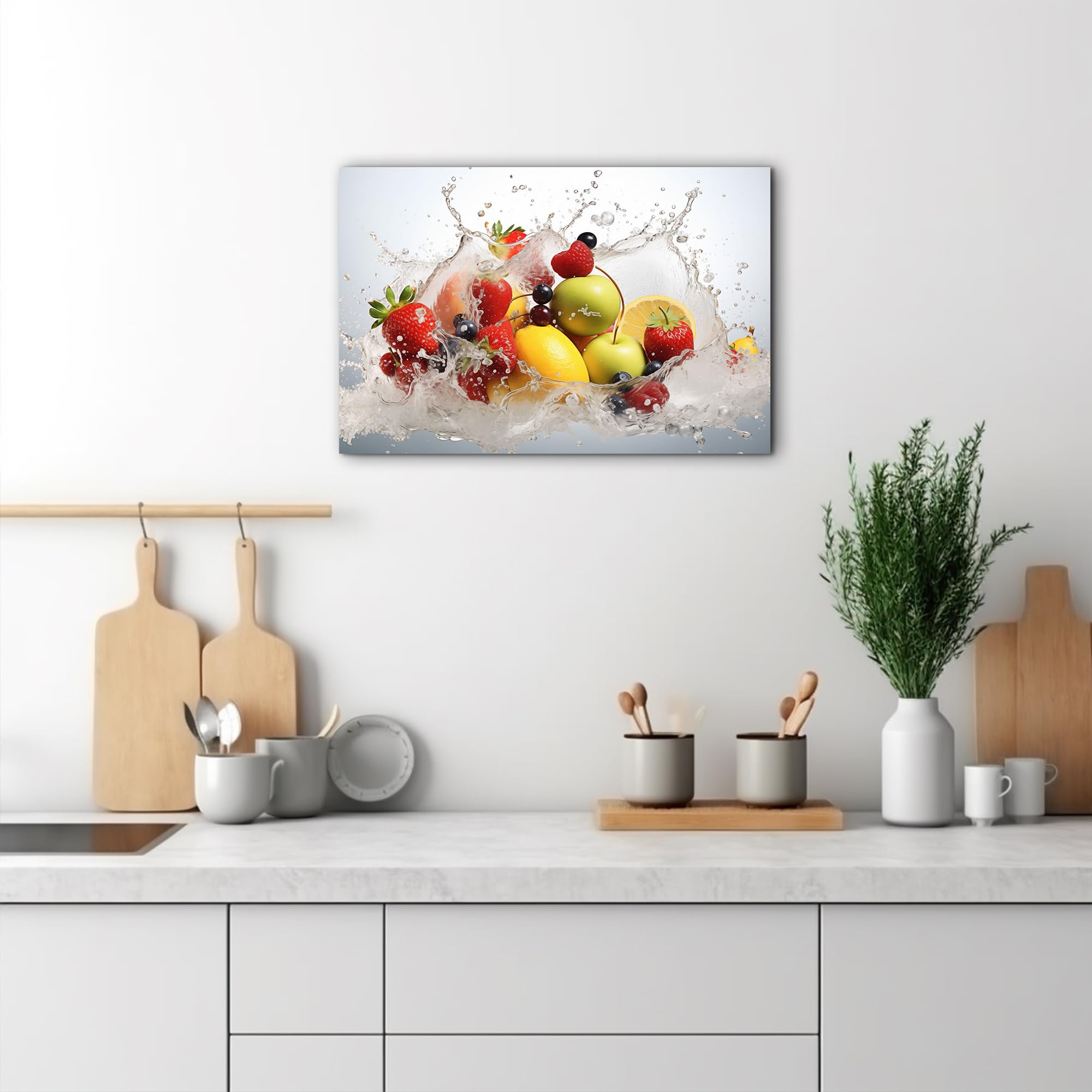 Farmhouse Kitchen Wall Decor - Vibrant Fruit Splash Art Print, Framed Kitchen Pictures 12x18 Inches, Perfect for Dining Room & Country Style Home Decor | Adds Energy to Your Kitchen & Dining Area