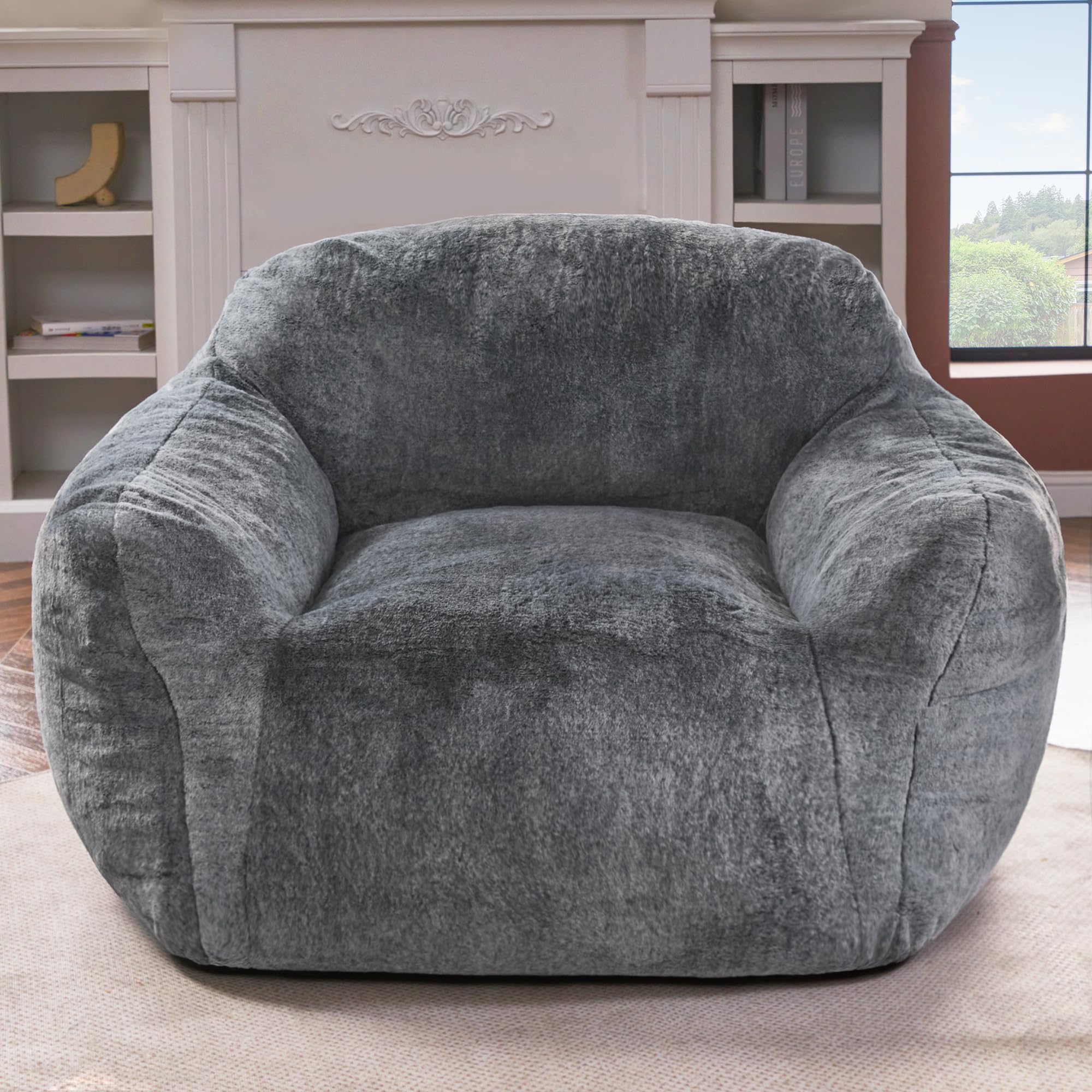 Homguava Oversized Bean Bag Chair for Adults - Spacious Comfy Beanbag Sofa with Armrest & Filler, Giant Lounger for Living Room, Bedroom, Game Room & Home Theater (Grey) - Perfect for Relaxing, Gaming & Movie Nights