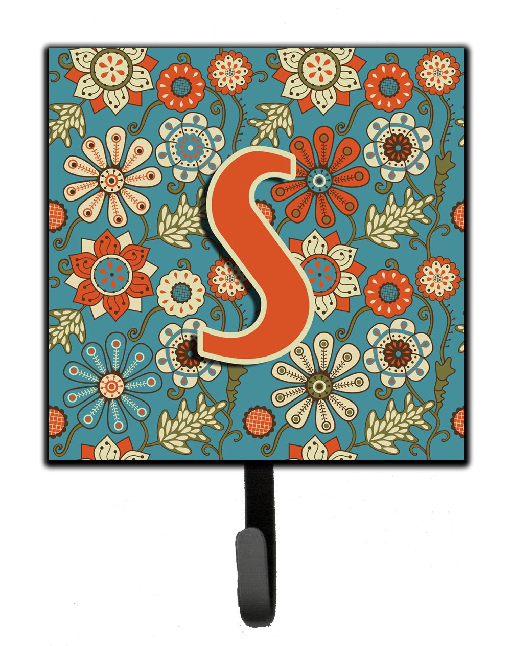 Caroline's Treasures CJ2012-SSH4 Vintage Floral Letter S Wall Hook - Blue Retro Key Holder, Coat Rack & Leash Organizer for Home, Entryway & Kitchen - Perfect for Hanging Keys, Towels, Aprons & Pet Accessories