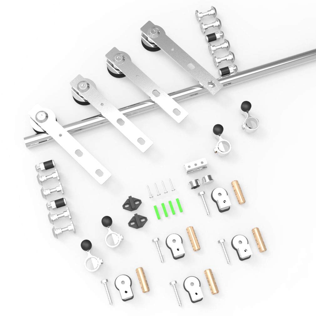 12FT Heavy Duty Stainless Steel Sliding Door Hardware Kit - Smooth Wooden Barn Door Track System for 36