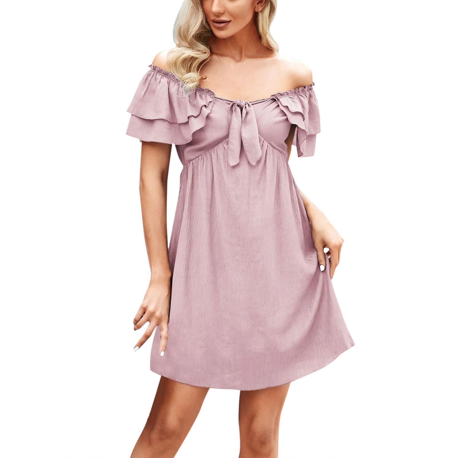 Women's Casual Short Sleeve Off Shoulder T-Shirt Dress - A-Line Flowy Mini Summer Dress for Beach, Party & Everyday Wear