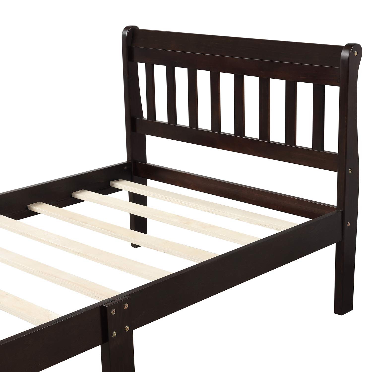 P PURLOVE Twin Size Wooden Platform Bed Frame with Headboard & Footboard - Sturdy Wood Slat Support, No Box Spring Needed, Espresso Finish - Perfect for Small Bedrooms, Guest Rooms & Dormitories
