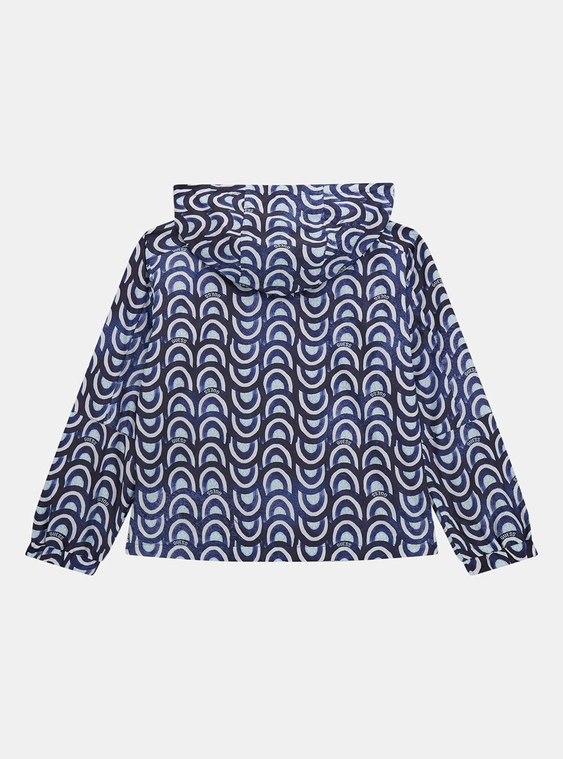 Blue Floral Tile Print Hooded Windbreaker Jacket for Women - Lightweight Waterproof Windbreaker with Hood (Sizes 7-16) - Perfect for Outdoor Hiking, Running & Spring Fashion