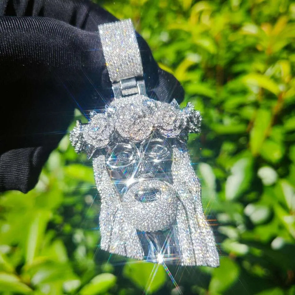 Sterling Silver Jesus Rose Iced Out Pendant Necklace - Religious Jewelry for Men & Women - Perfect for Church, Gifts & Everyday Wear