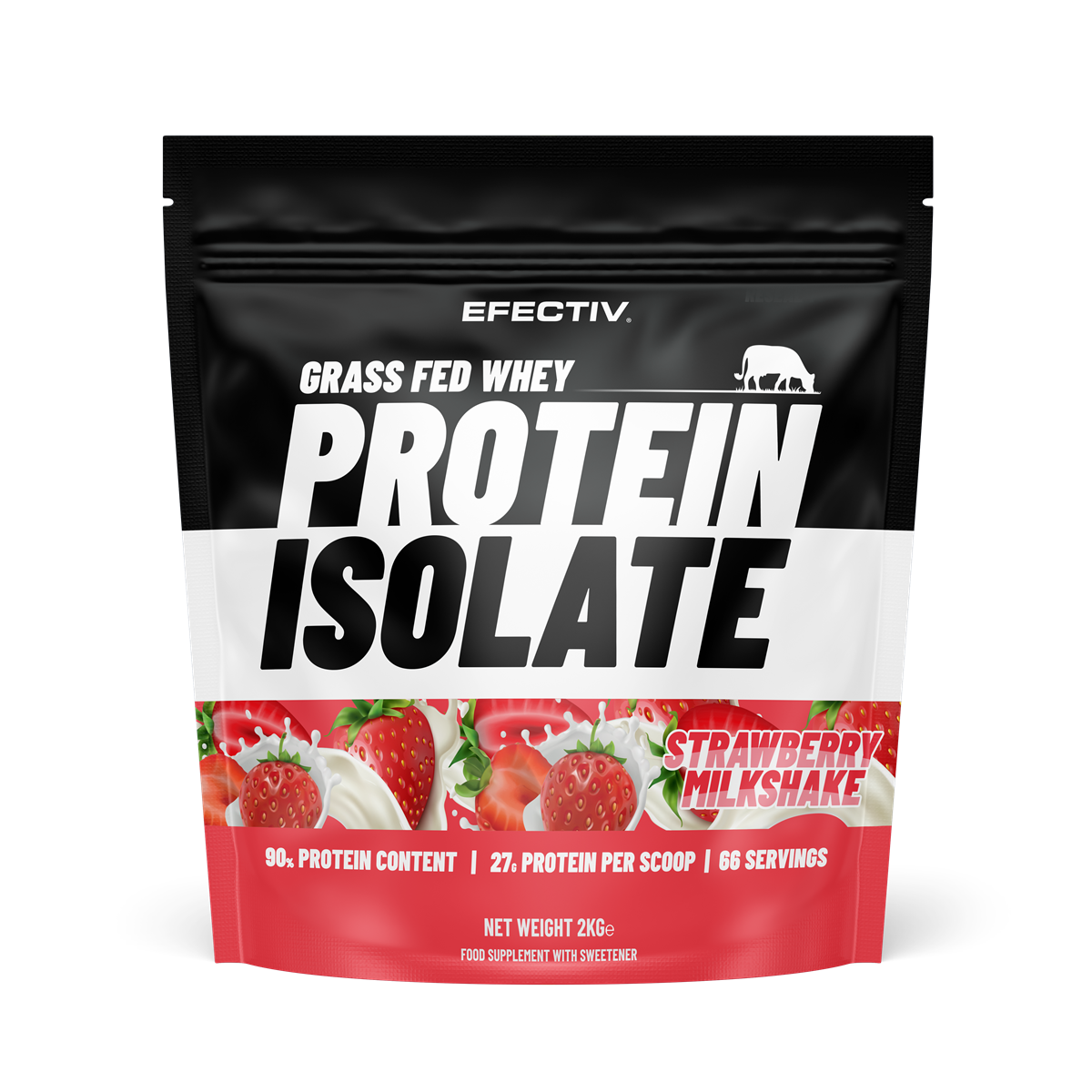 Efectiv Nutrition Grass Fed Whey Protein Isolate Powder - 2000g, Strawberry Milkshake Flavor - High Quality Protein Supplement for Muscle Recovery, Post-Workout & Fitness Enthusiasts