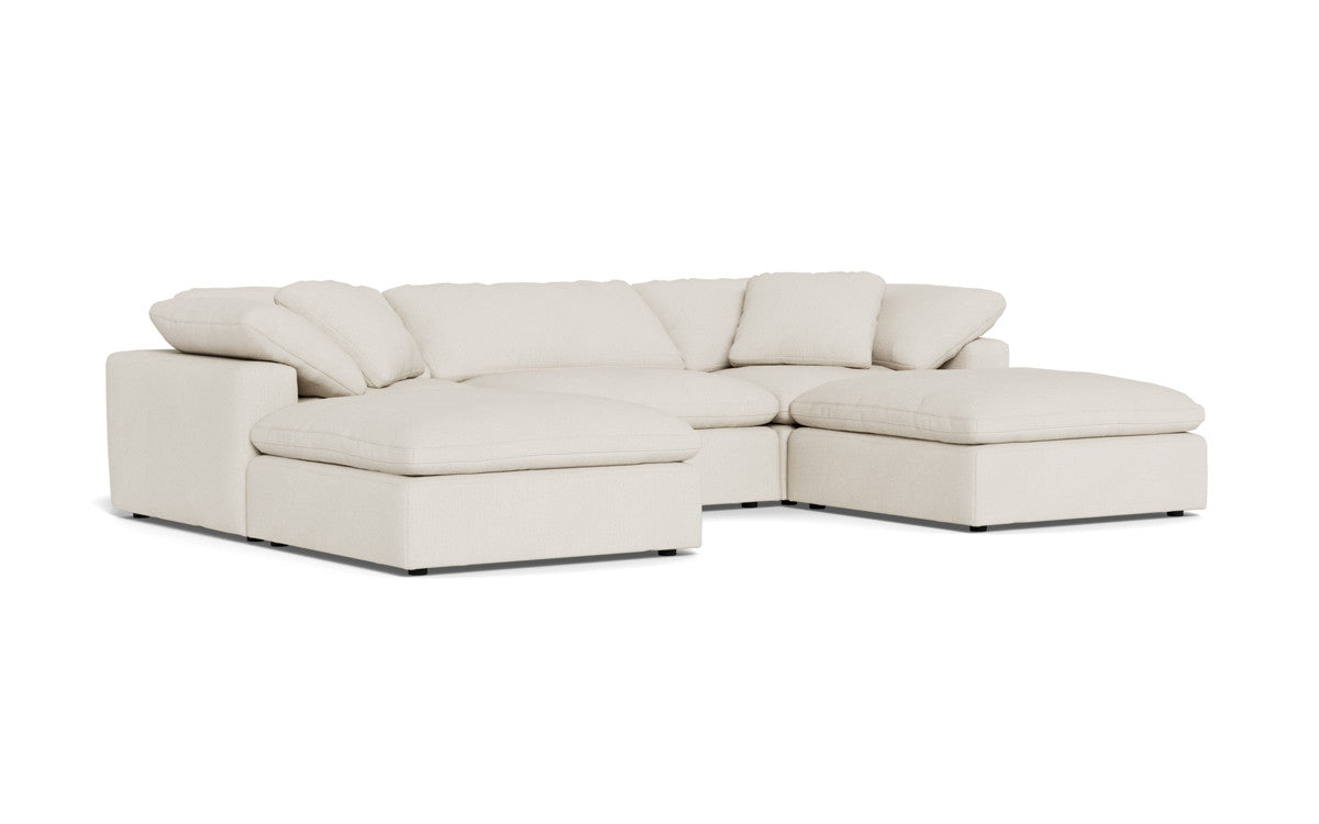 Fluffy 3-Piece Sofa Set with Double Ottoman - Soft and Comfortable Living Room Furniture for Small Spaces, Apartment, Dorm or Lounge Area