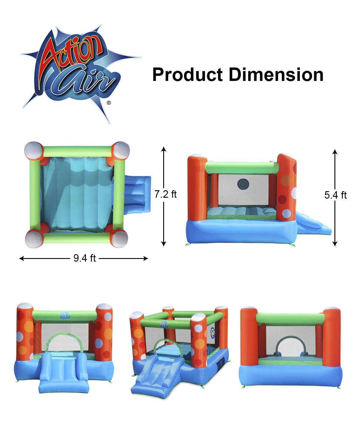 **ACTION AIR Inflatable Bounce House with Air Blower - Durable Sewn & Extra Thick Bouncy Castle for Kids - Backyard Jump House for Family Fun - Perfect Birthday Gift & Outdoor Party Entertainment**