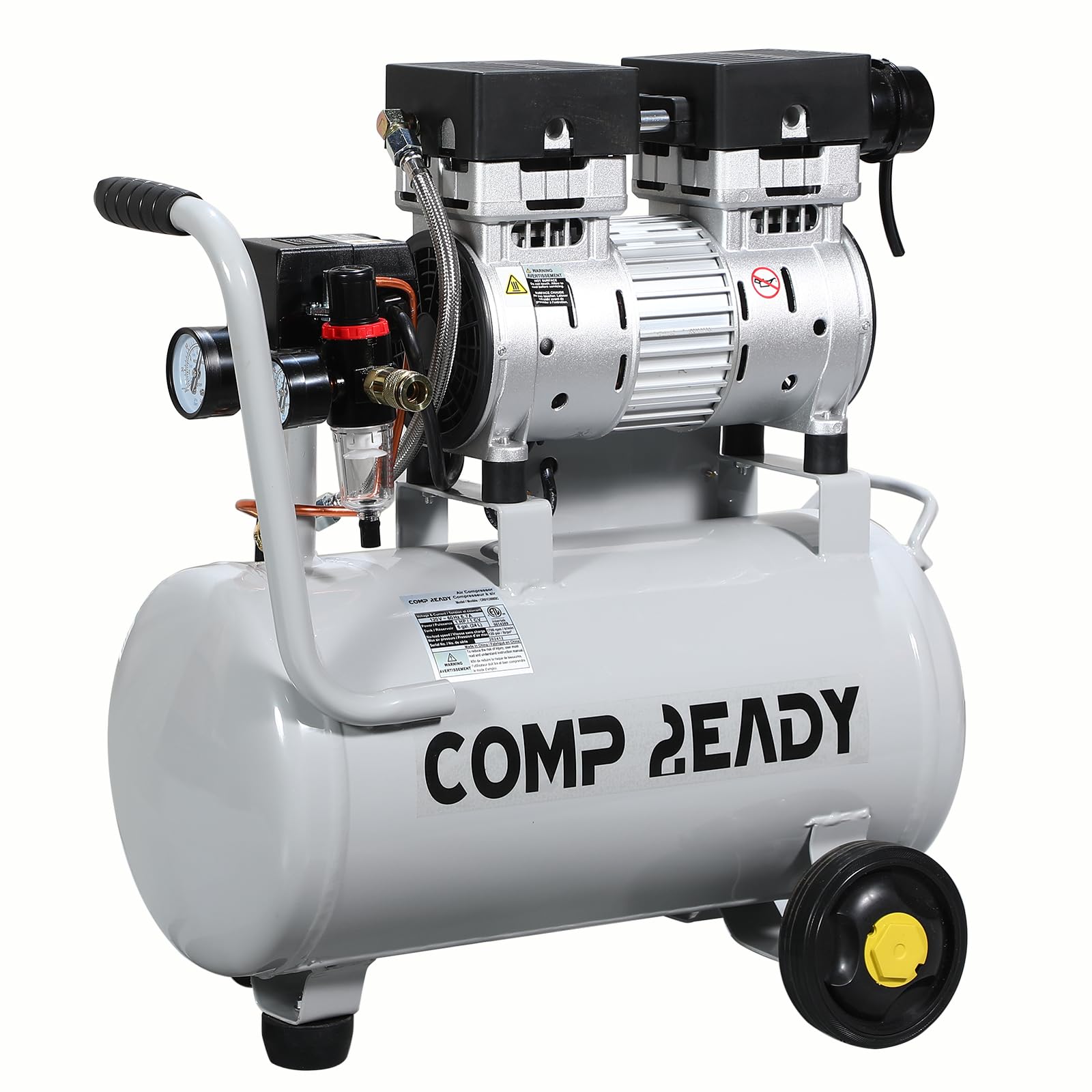 6 Gallon Portable Air Compressor 1HP 2.5 CFM@90PSI - Ultra Quiet 60dB Oil-Free Air Pump for Tires, Pneumatic Tools, Spray Painting - Perfect for Home Garage, Auto Repair & DIY Projects