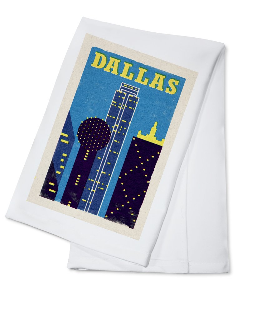 100% Cotton Tea Towel - Handmade Woodblock Printed Kitchen Towel for Dallas Texas - Decorative Home & Kitchen Accessories - Perfect for Cooking, Drying Dishes & Farmhouse Decor