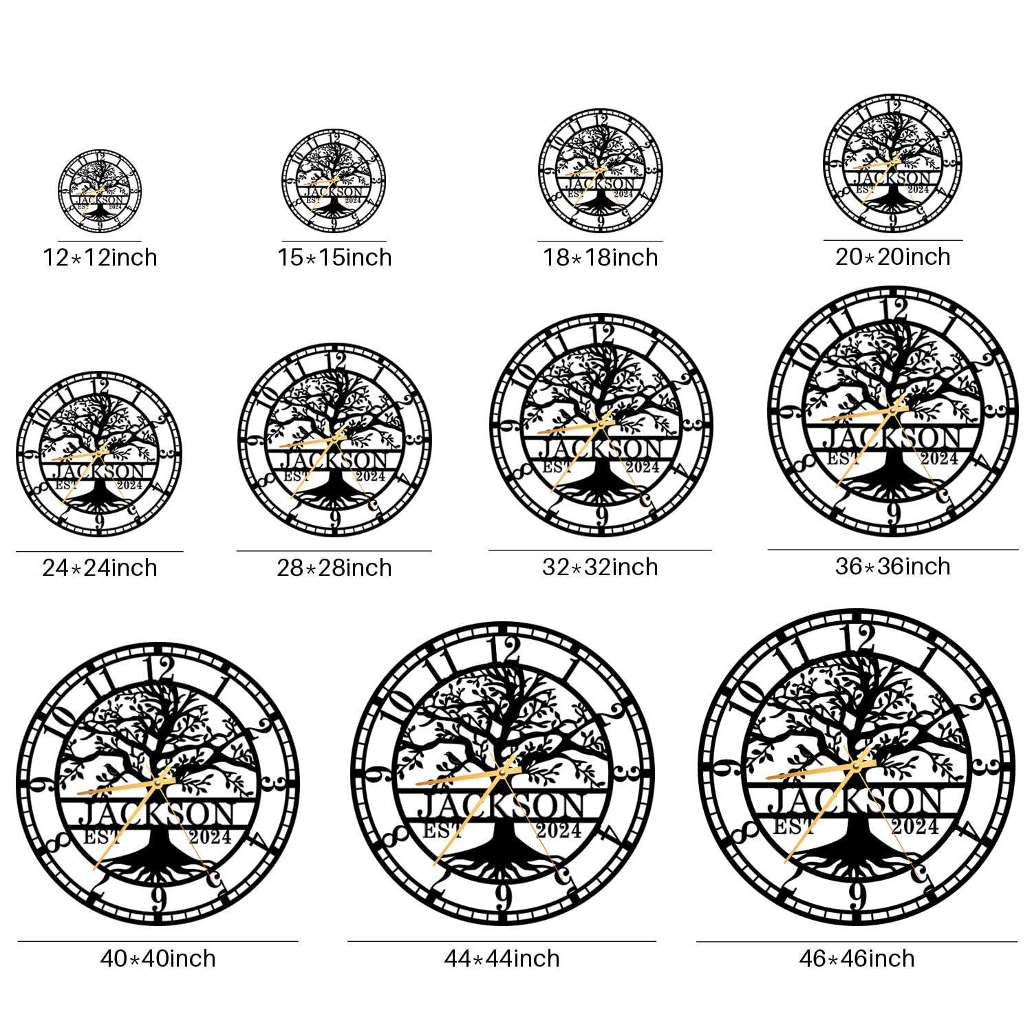 Personalized Tree of Life Wall Clock - Custom Family Name & Established Date Large Silent Non-Ticking Wall Art - Perfect for Home Decor, Living Room, Bedroom & Housewarming Gifts