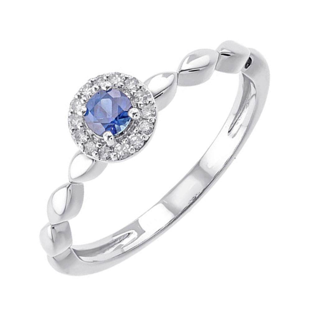 10K White Gold Diamond & Sapphire Ring (1/12CTW Diamond & 1/5CTW Sapphire) - Elegant Engagement, Wedding, or Anniversary Jewelry Gift for Women