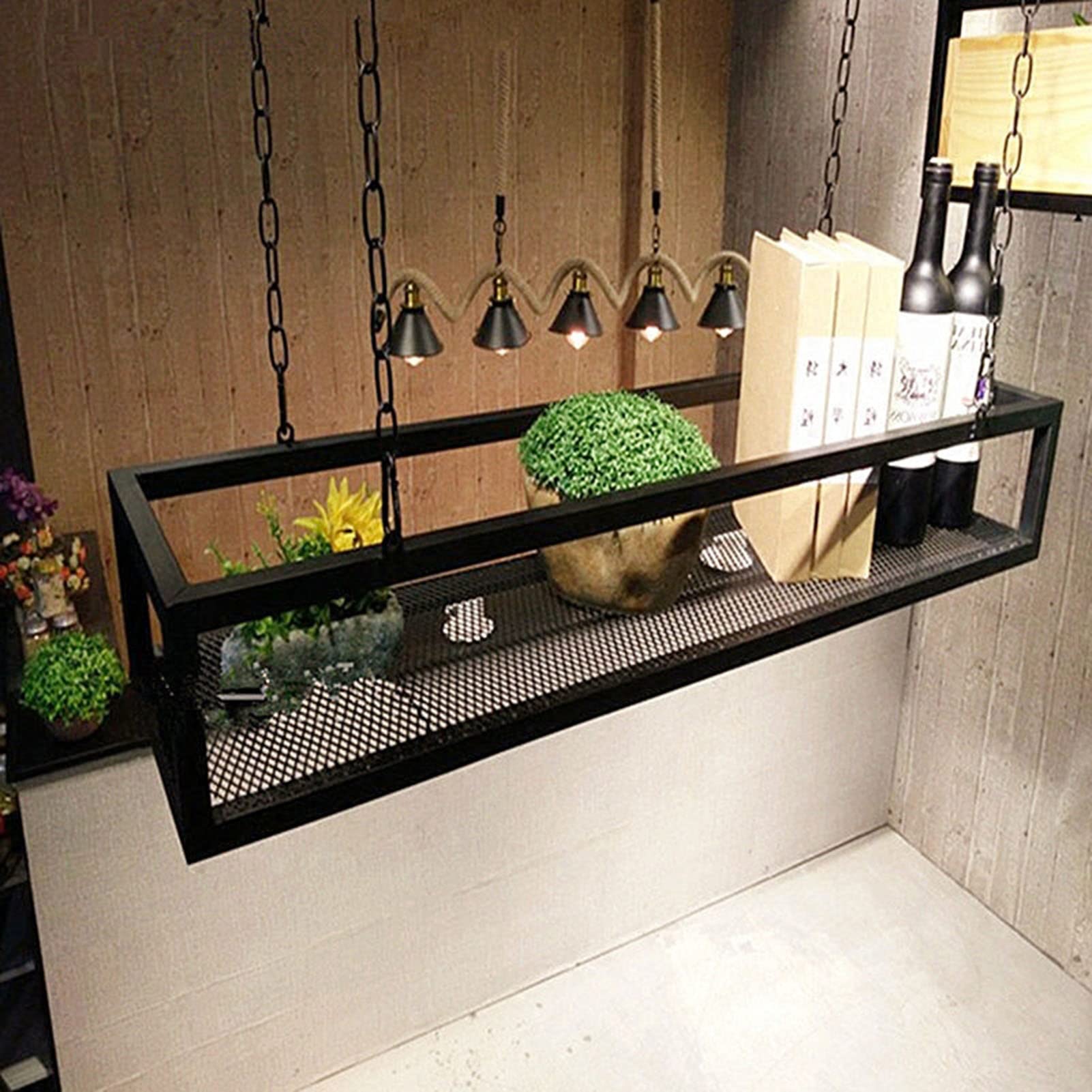 Industrial Loft Style Hanging Iron Basket - Wine Glass Rack, Ceiling Shelf, Plant Stand & Floating Shelves for Bar, Restaurant & Home Decor - Black, 5 Lengths (80x25x15cm) - Perfect for Kitchen Storage, Wine Display & Indoor Plant Organization