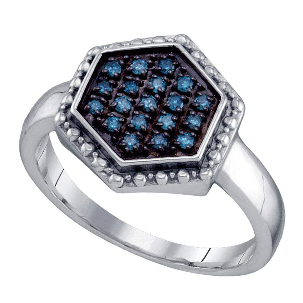 Dazzlingrock Sterling Silver Women's Round Blue Enhanced Diamond Hexagon Cluster Ring - 1/5 CTW - Elegant Jewelry Gift for Her, Perfect for Weddings, Anniversaries & Special Occasions