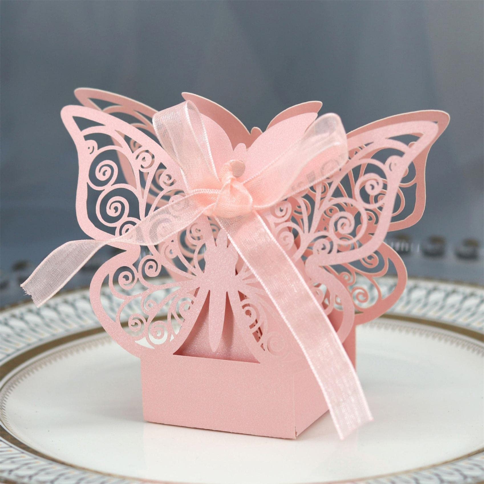 30-Pack Pink Butterfly Candy Boxes for Wedding & Christening - Elegant Guest Gift Boxes, Cardboard Table Decor, Party Favors | Perfect for Baby Showers, Bridal Showers & Birthday Celebrations