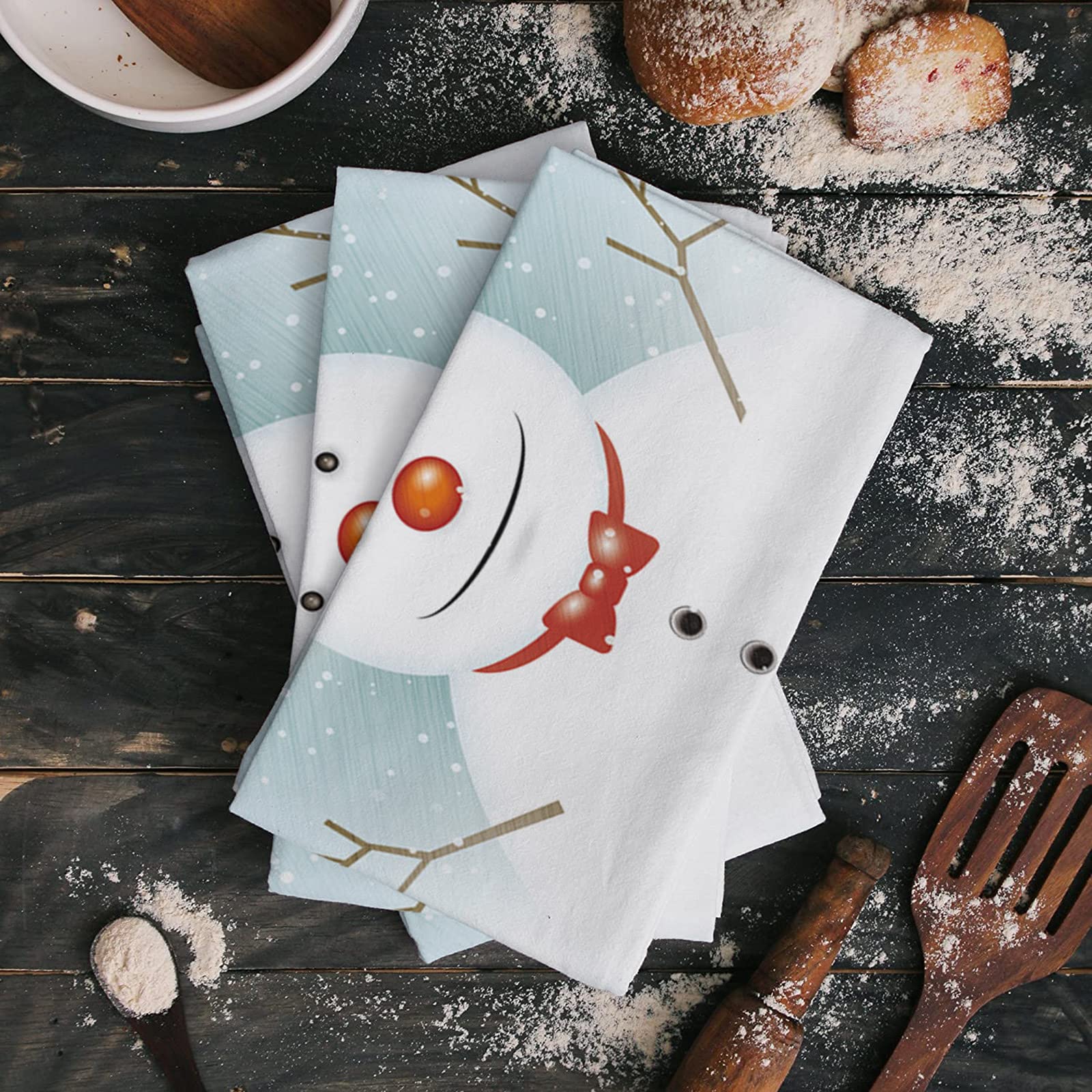 Premium Absorbent Microfiber Kitchen Towels (Set of 3) - Ultra Soft, Fast Drying & Reusable Dish Cloths for Kitchen & Bathroom - Cute Snowman Design, Nonstick Oil & Washable - Perfect for Holiday Decor, Dish Drying & Counter Cleaning