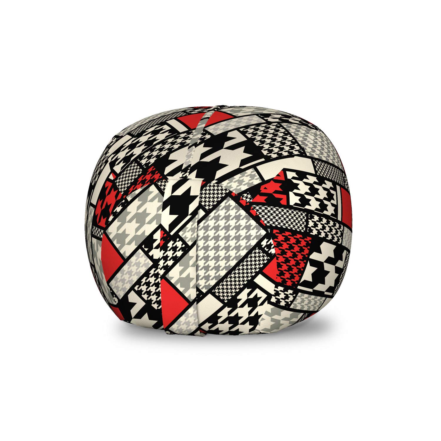 Ambesonne Modern Storage Toy Bag Chair - Minimalist Abstract Pattern with Retro Geometric Design, Washable Stuffed Animal Organizer (Small, White/Black/Red) - Perfect for Kids' Room, Nursery, or Playroom Organization