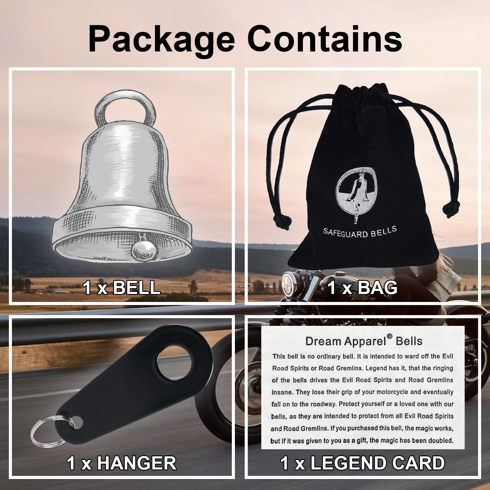 Lucky Motorcycle Bells - Guardian Riding Bells with Hanger for Bikers | Keychain & Bike Accessory for Safe Rides