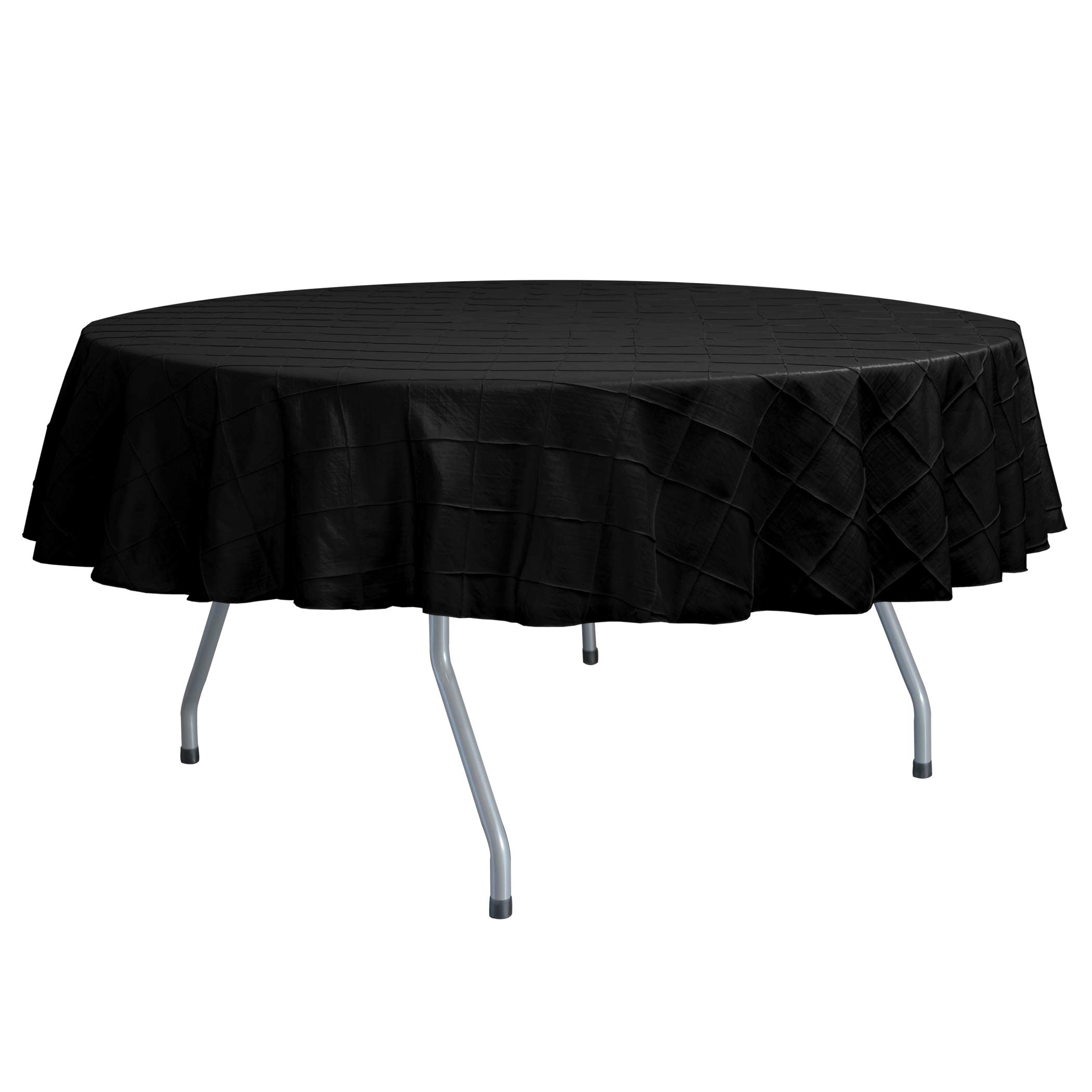 Premium 3-Pack Embroidered Pintuck Taffeta 60-Inch Round Tablecloth Set - Elegant Black Formal Dining Table Cover for Weddings, Parties & Restaurant Events (Fits Tables Under 60
