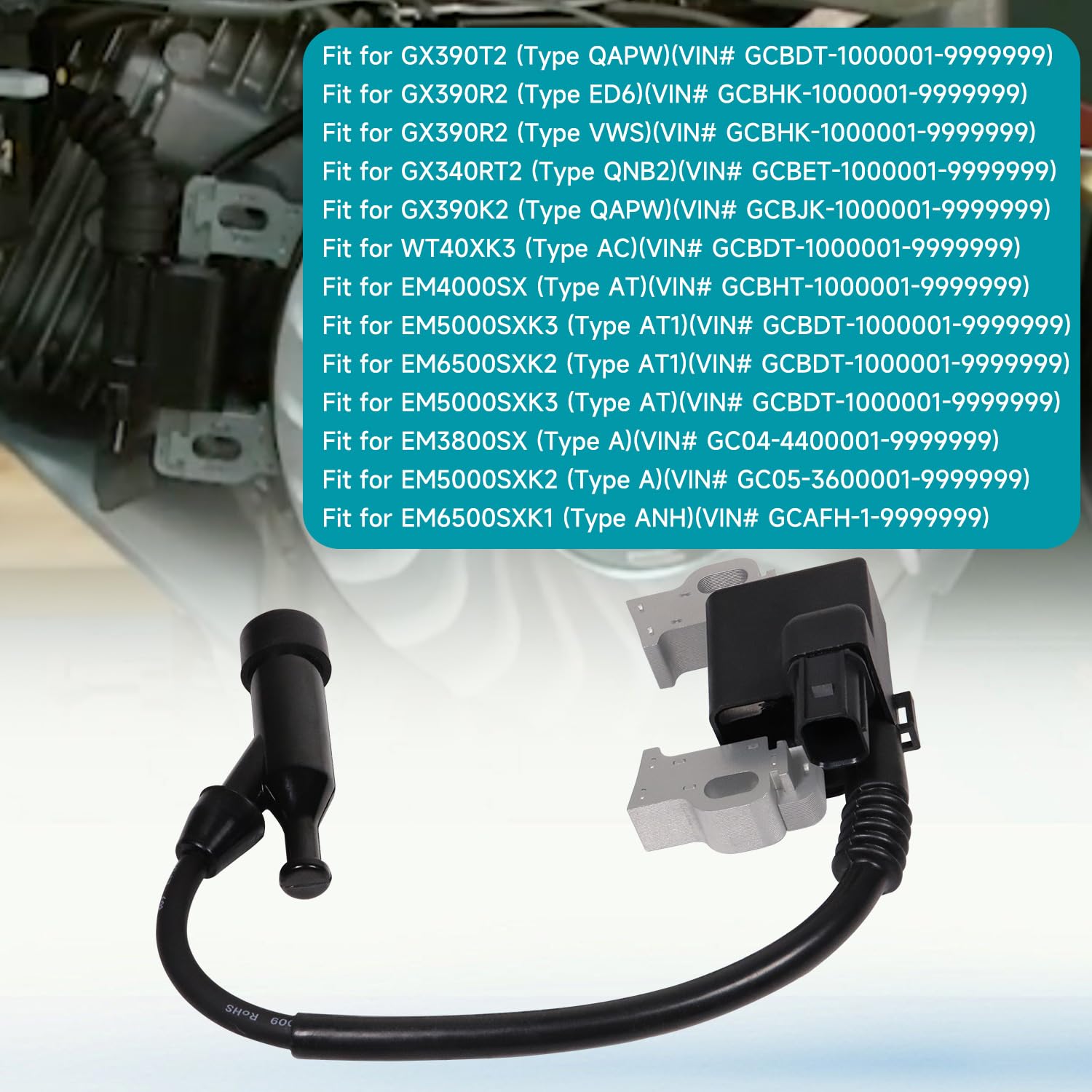 Honda GX390 GX340 Ignition Coil 30500-Z5T-003 4-Pin Connector Replacement - Compatible with 30500-Z5R-003 & 30500Z5T003 - Includes Spark Plug & 0.4 Feeler Gauge - Perfect for Small Engine Repair, Lawn Mowers, Generators & Power Equipment