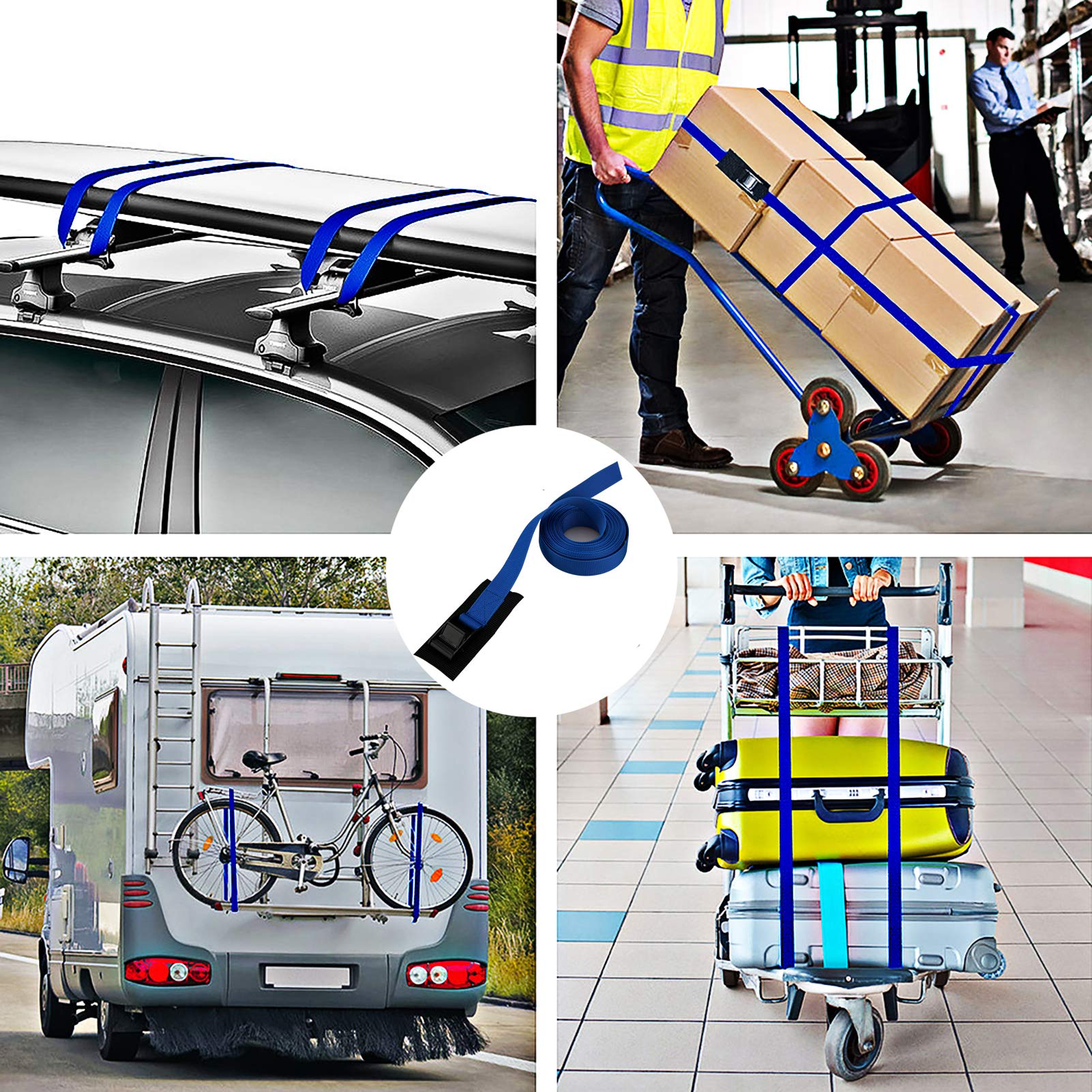 Heavy Duty 2-Pack Adjustable Ratchet Tie Down Straps with Cam Buckle - 16FT Cargo Straps for Trucks, Trailers, Motorcycles & Luggage - Secure Transport for Moving, Camping & Road Trips (Blue)