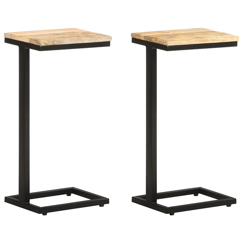 Modern C-Shaped Sofa Side Table Set of 2 - Mango Wood & Metal Frame End Tables for Living Room, Bedroom - Rustic Brown Coffee Tables - Perfect for Small Spaces, Next to Couches or as Nightstands