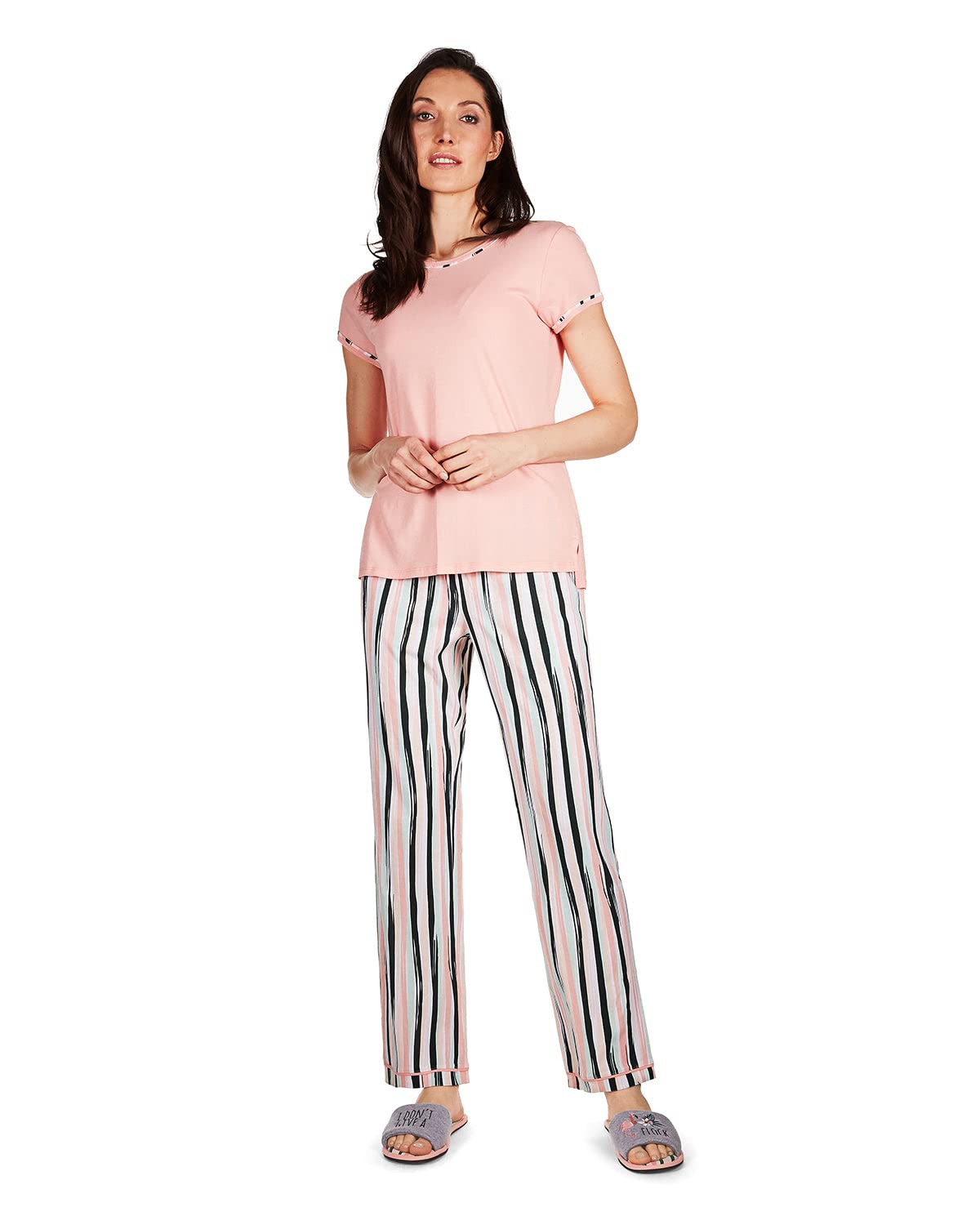 MeMoi Tropical Print T-Shirt & Pajama Set - Women's Comfortable Sleepwear for Summer Nights, Beach Vacations and Lounge Wear