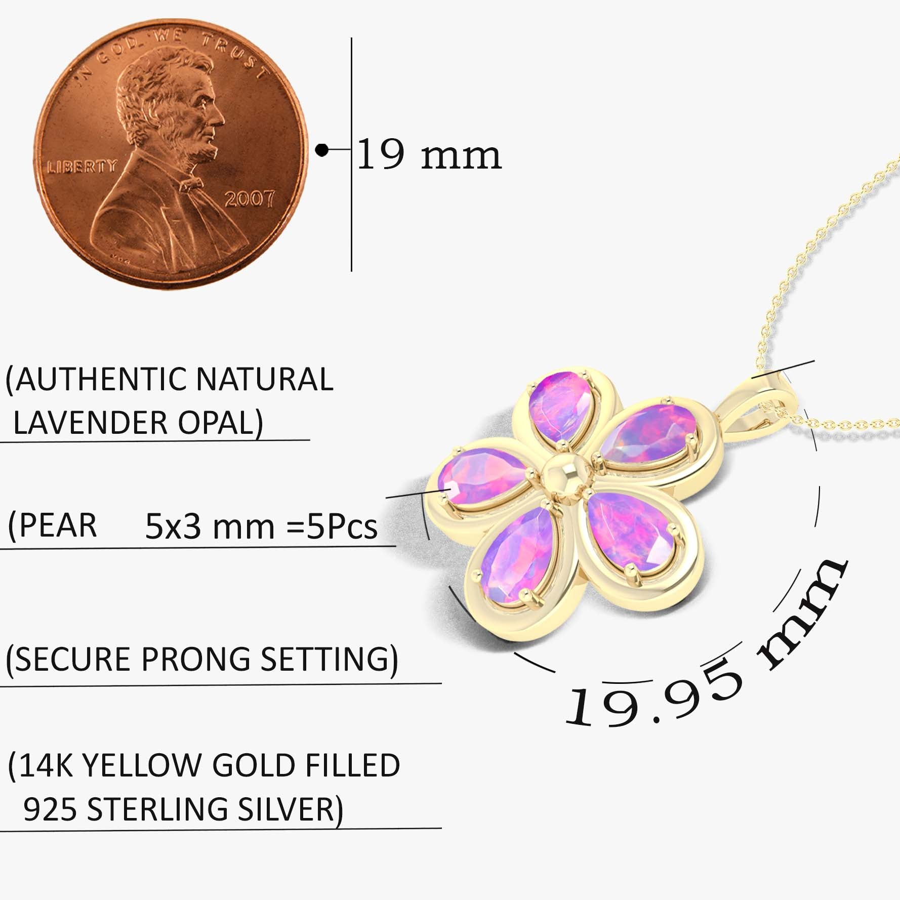 Natural Lavender Opal Flower Pendant Necklace for Women - Dainty Bohemian Jewelry for Everyday Wear, Date Nights & Special Occasions