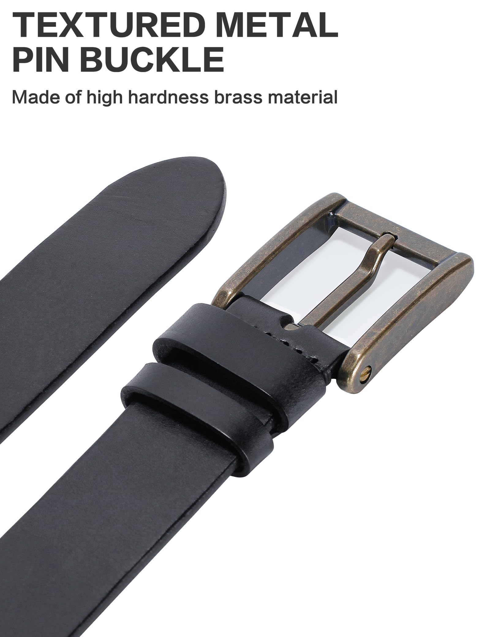 Premium Full Grain Leather Men's Belt - Heavy Duty Work Belt with High Hardness Buckle - Ideal for Construction, Outdoor & Casual Wear - Packed in Elegant Gift Box