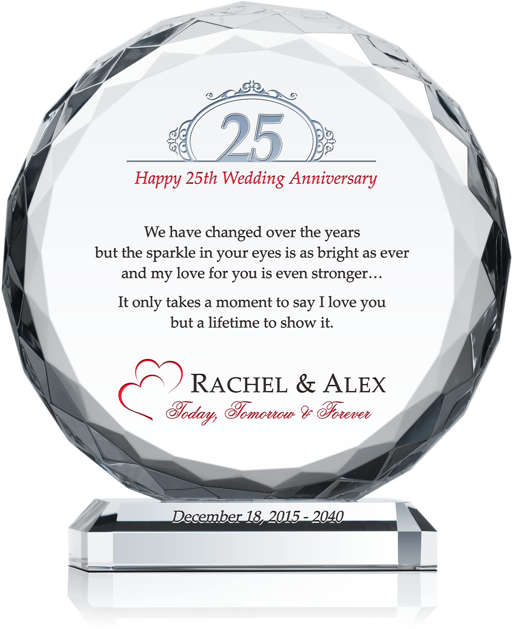 Personalized 25th Wedding Anniversary Gift for Husband or Wife - Custom Silver Wedding Keepsake with Couple's Names & Date - Unique Gift for Him or Her - XL 10
