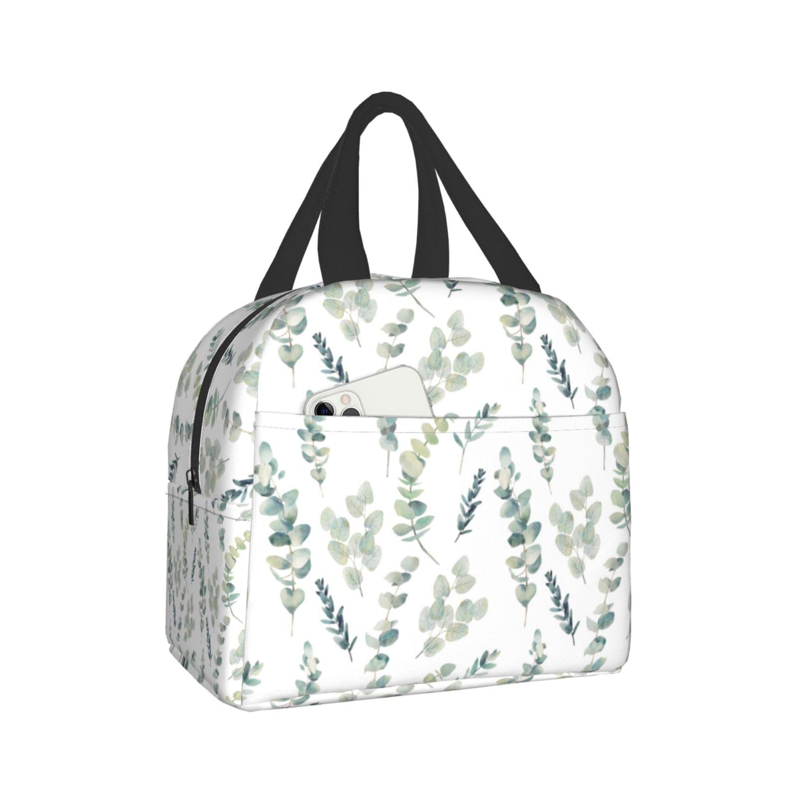 Giwawa Sage Insulated Lunch Bag for Women - Reusable Freezable Cooler Tote with Waterproof Thermal Protection - Perfect for Work, Camping, Travel, Fishing & Picnic - Green Leaf Design
