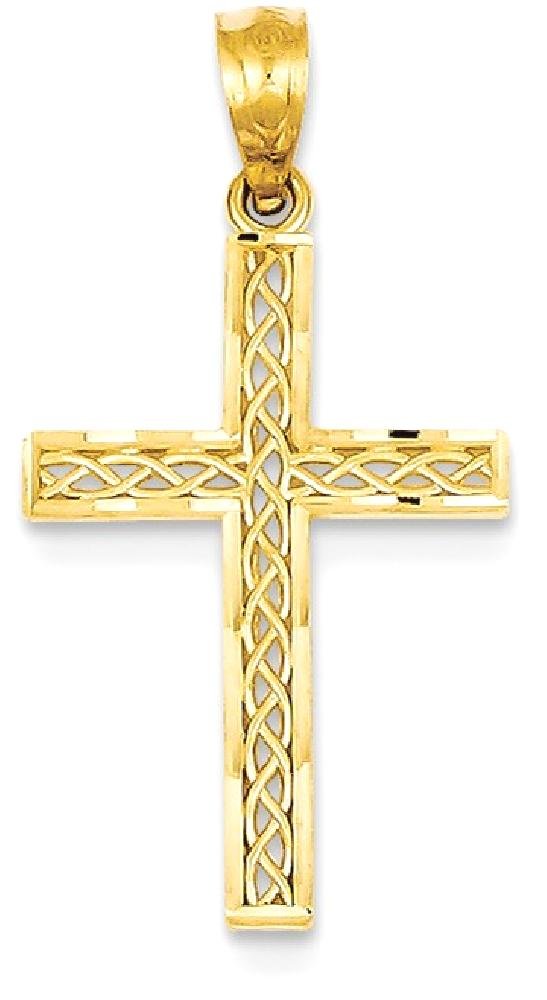 14K Solid Yellow Gold Antique Filigree Latin Mexican Cross Necklace - Religious Jesus Christ Pendant Charm for Women, Gift for Baptism, First Communion & Spiritual Occasions