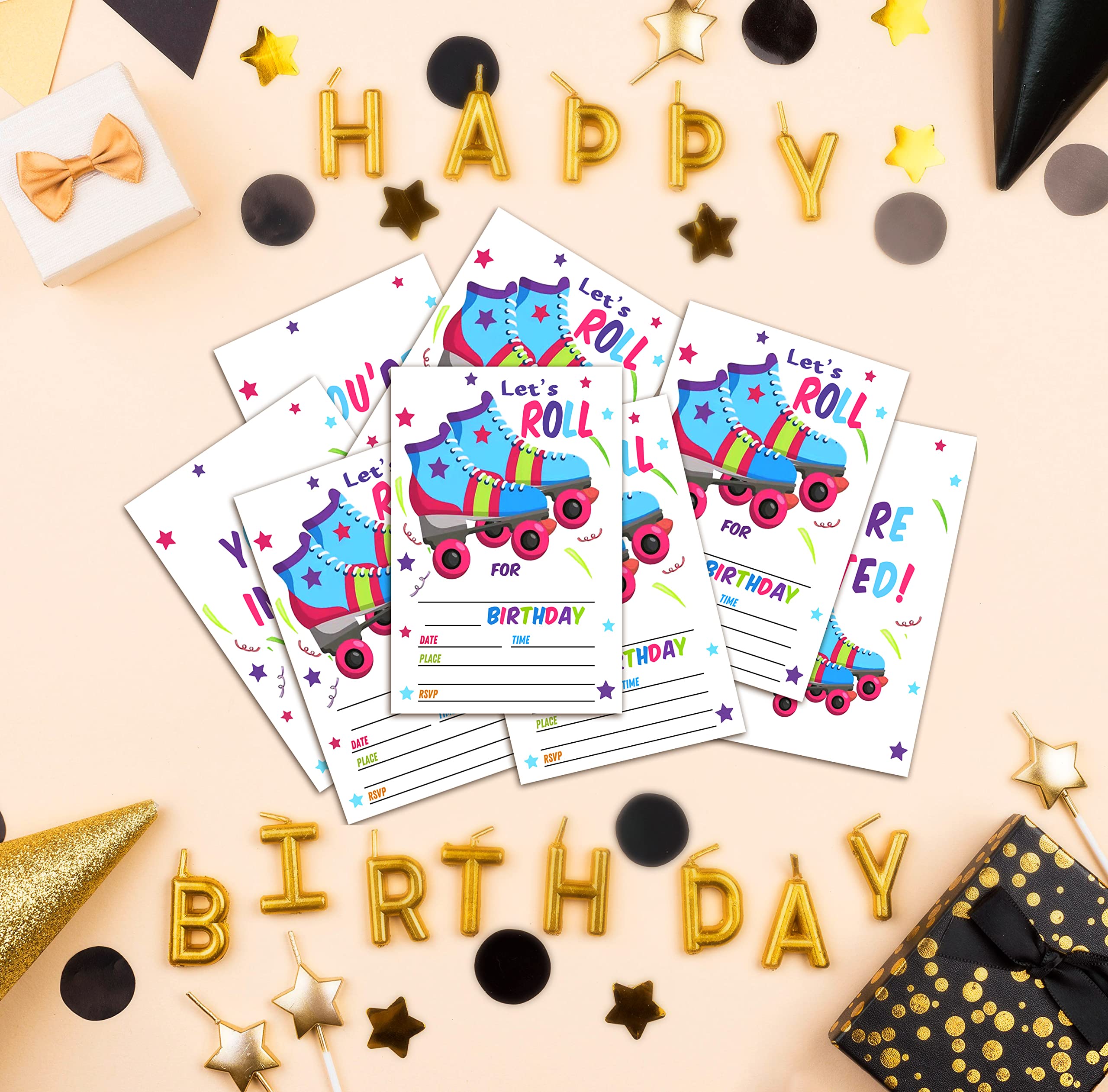 Lesixur Personalized Birthday Party Invitation Cards for Kids - 20 Ice Skating & Roller Skate Themed Cards with Envelopes - Perfect for Girls, Boys & Teens Birthday Celebrations - Great for School Events, Birthday Parties & Special Occasions