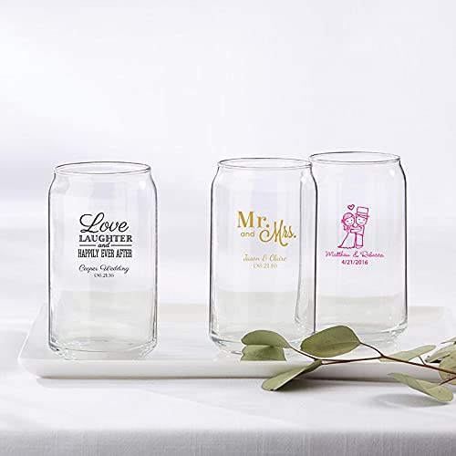 Kate Aspen Personalized 16 oz. Can Glass Set - 48pcs Red Customizable Beer Mugs for Wedding, Bridal Shower, Birthday Party - Engraved Text & Design Options - Perfect for Barware, Home Decor & Gifts