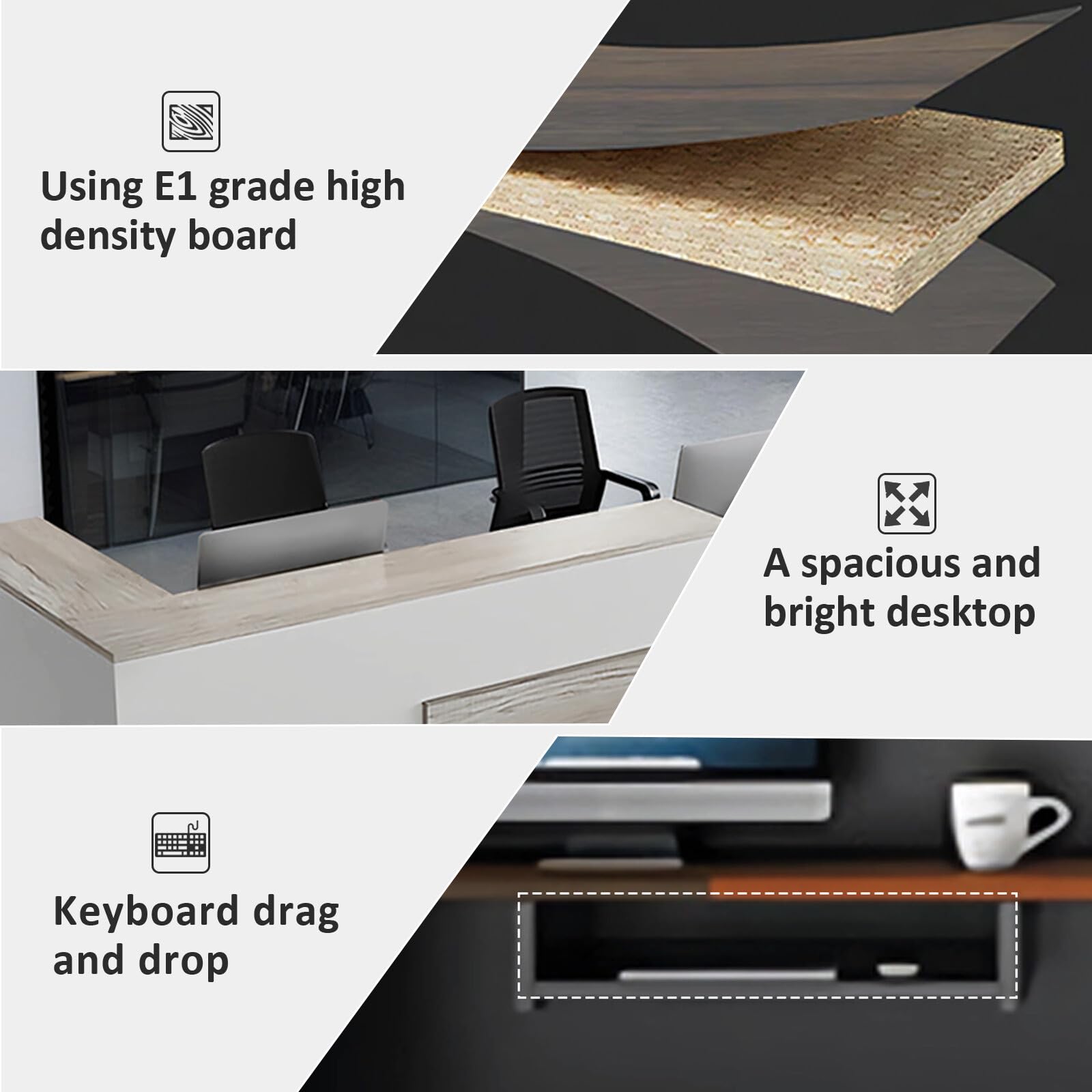 Modern L-Shaped Reception Desk with Hutch - Office Reception Counter Table with Lockable Drawer & Cabinet - Wooden Computer Front Desk (Oak/Warm White, Left Cabinet, 78.74